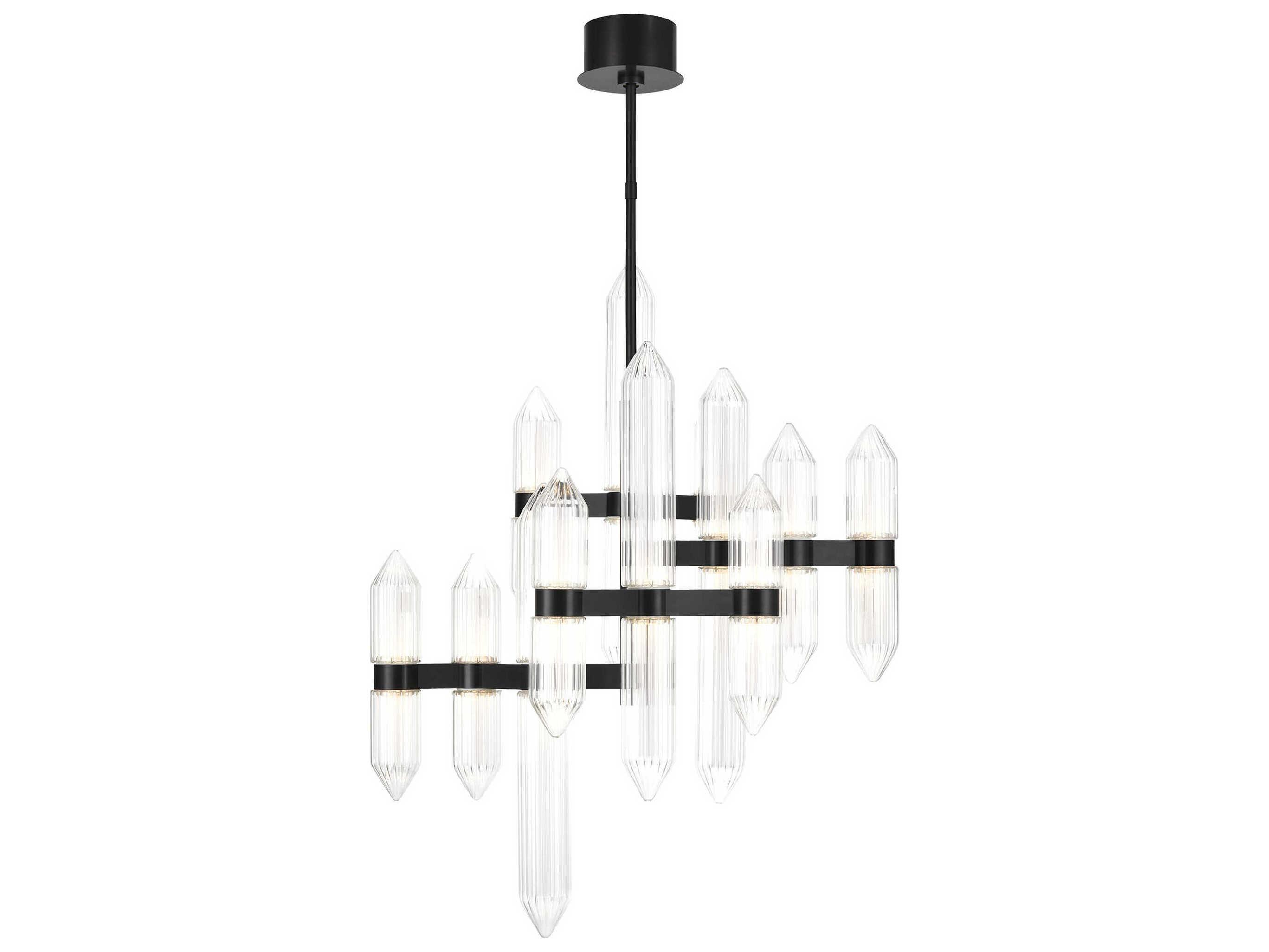 Visual Comfort Modern Langston 12-Light Plated Dark Bronze Tiered Chandelier