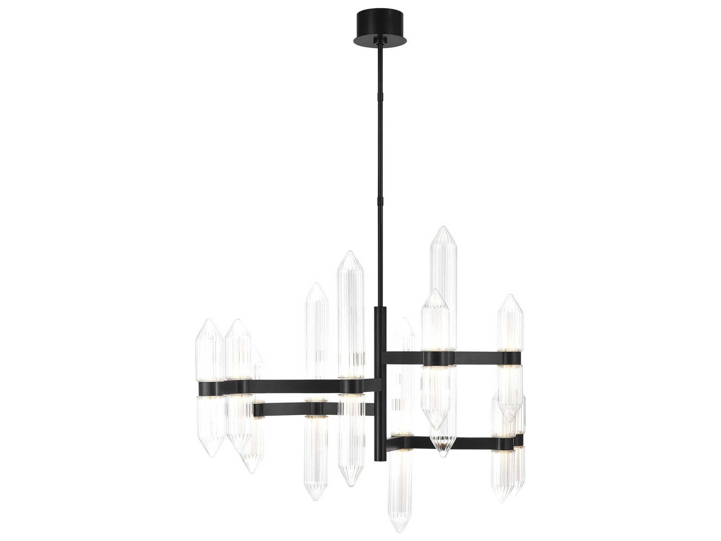 Visual Comfort Modern Langston 12-Light Plated Dark Bronze Tiered Chandelier