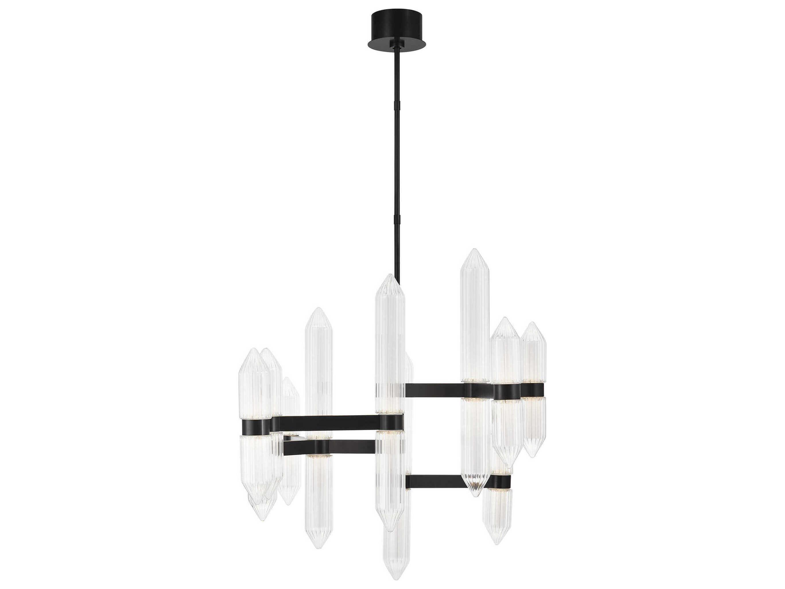 Visual Comfort Modern Langston 12-Light Plated Dark Bronze Tiered Chandelier