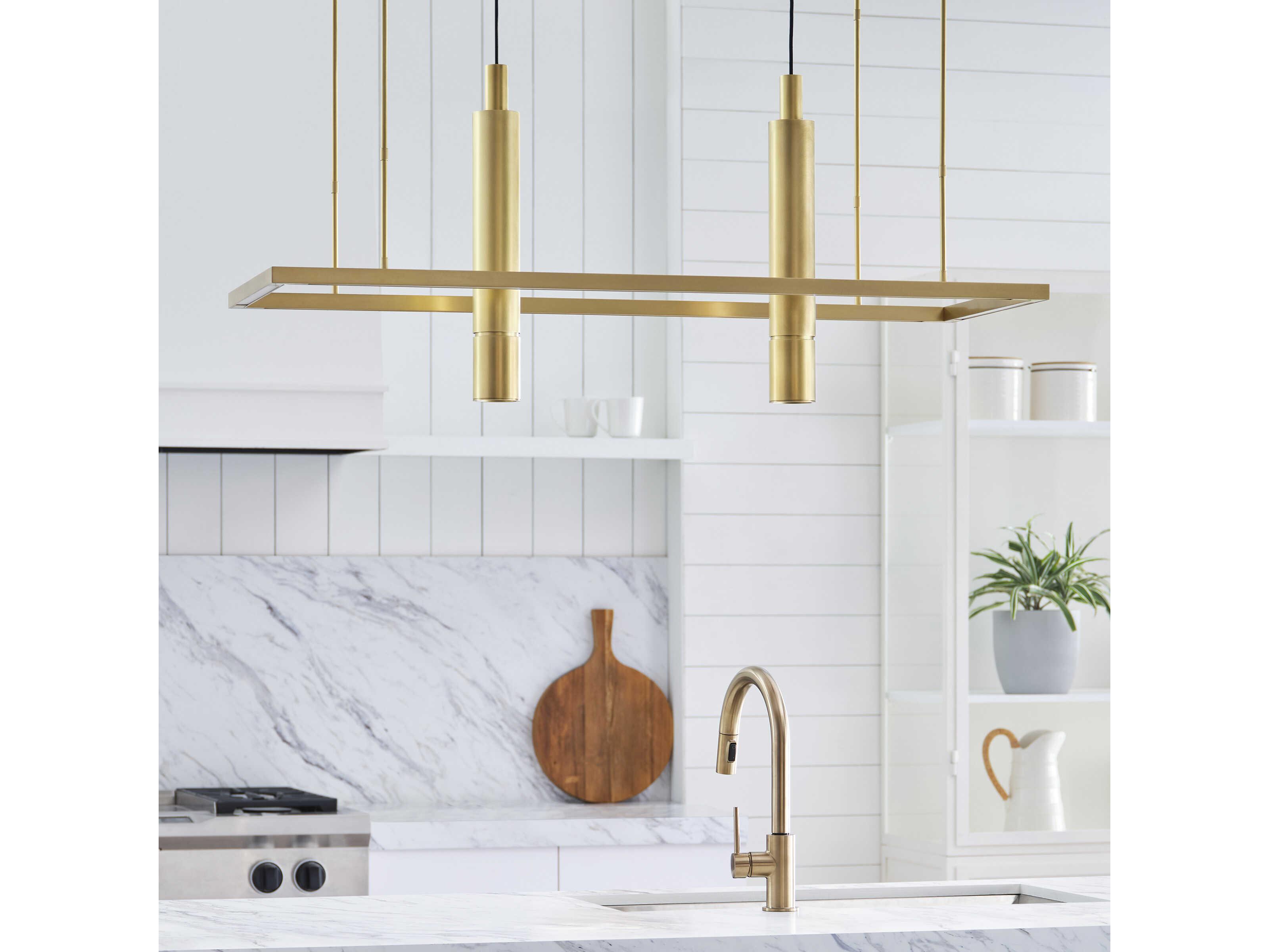 Visual Comfort Modern Stagger 1-Light Natural Brass Geometric Island Pendant