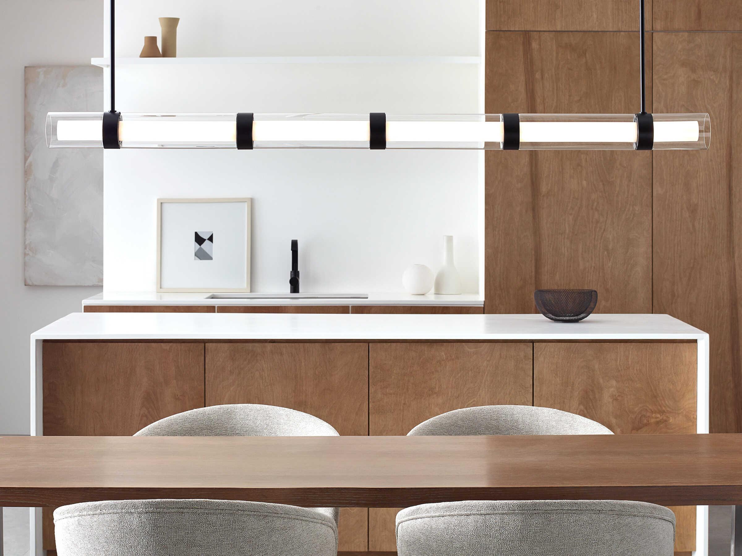 Visual Comfort Modern Wit 1-Light Black Cylinder Linear Island Pendant