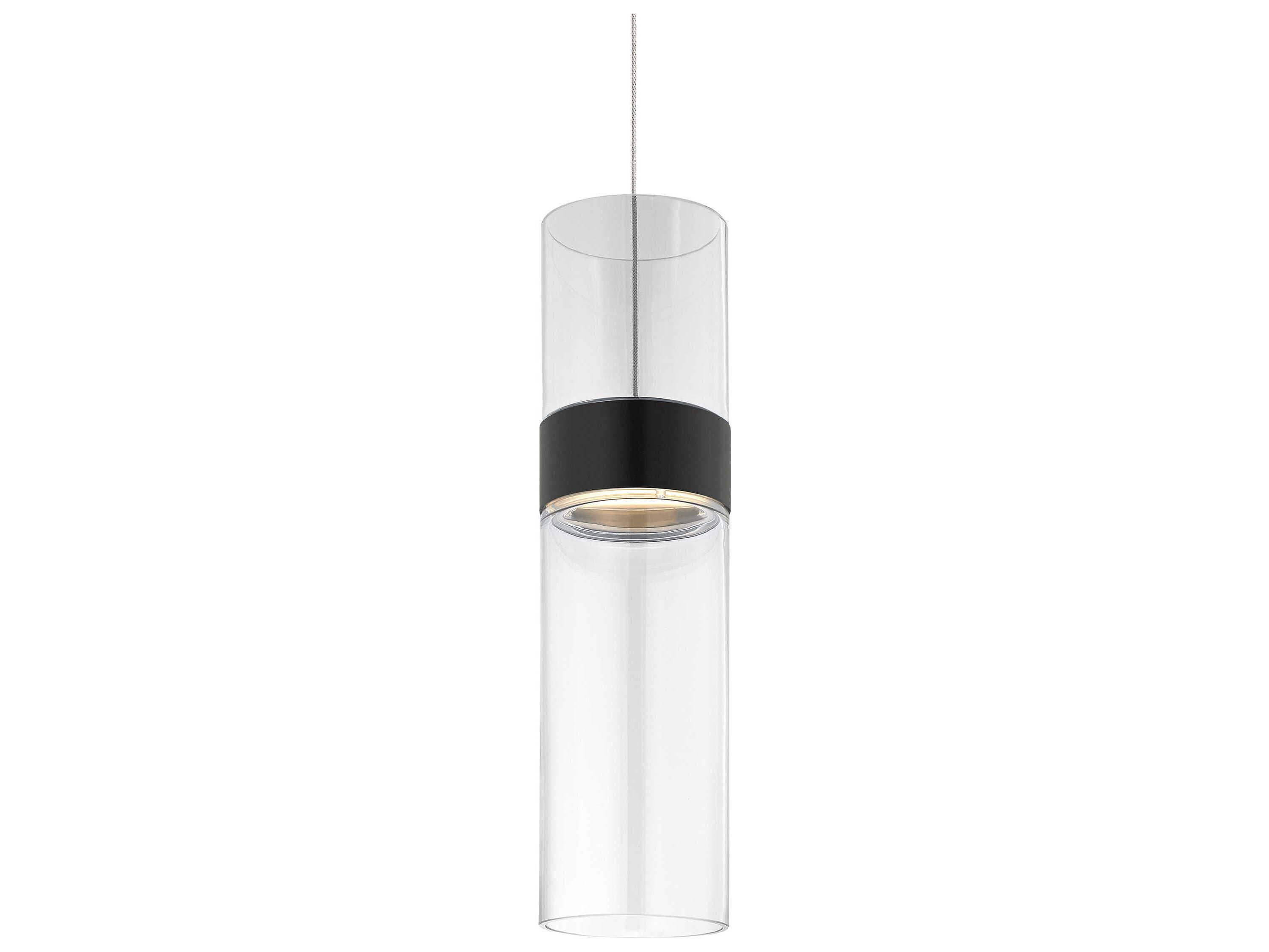 Visual Comfort Modern Manette 1-Light Black Satin Nickel Clear Cylinder Mini Pendant
