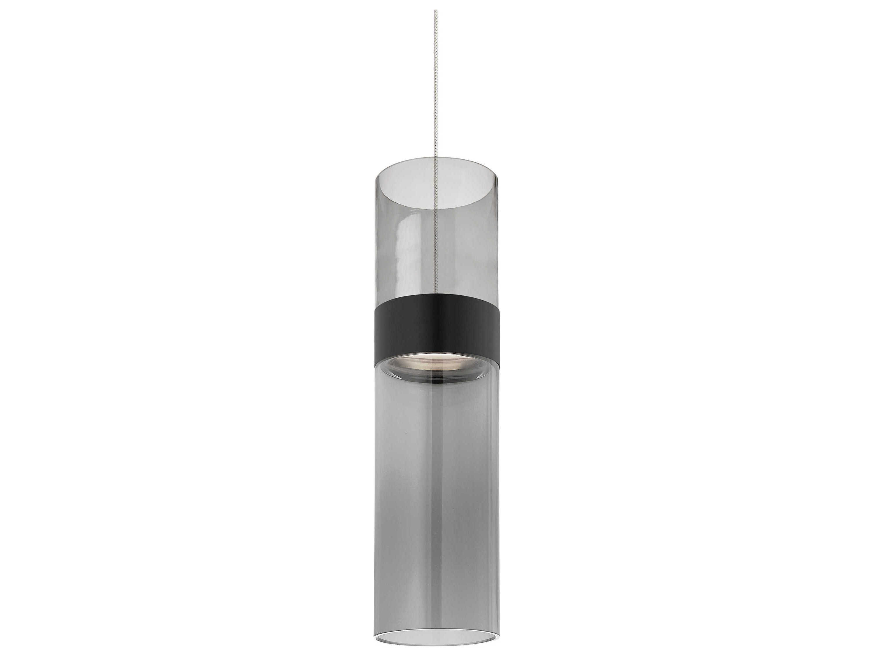 Visual Comfort Modern Manette 1-Light Black Satin Nickel Gray Cylinder Mini Pendant