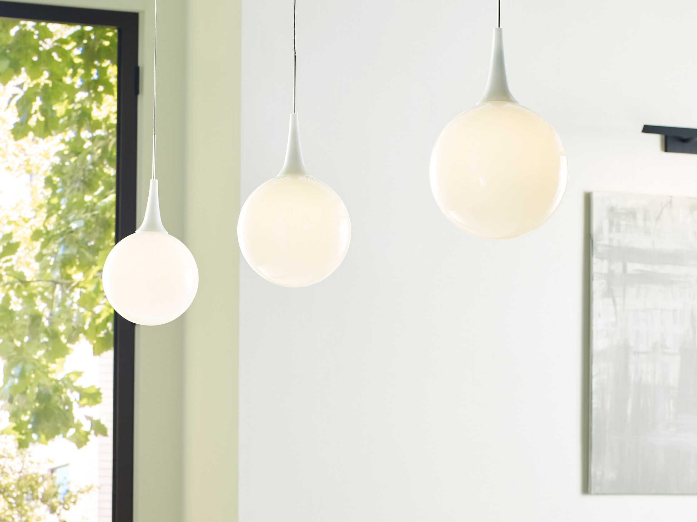 Visual Comfort Modern Pele 1-Light Satin Nickel White Globe Mini Pendant