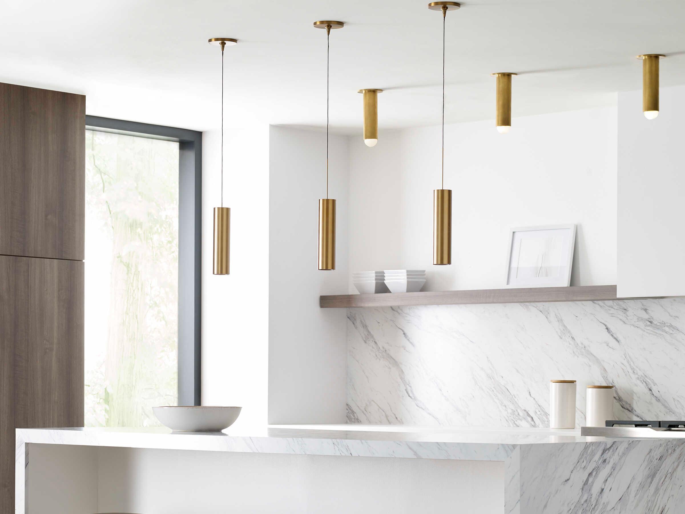 Visual Comfort Modern Piper 1-Light Aged Brass Cylinder Mini Pendant