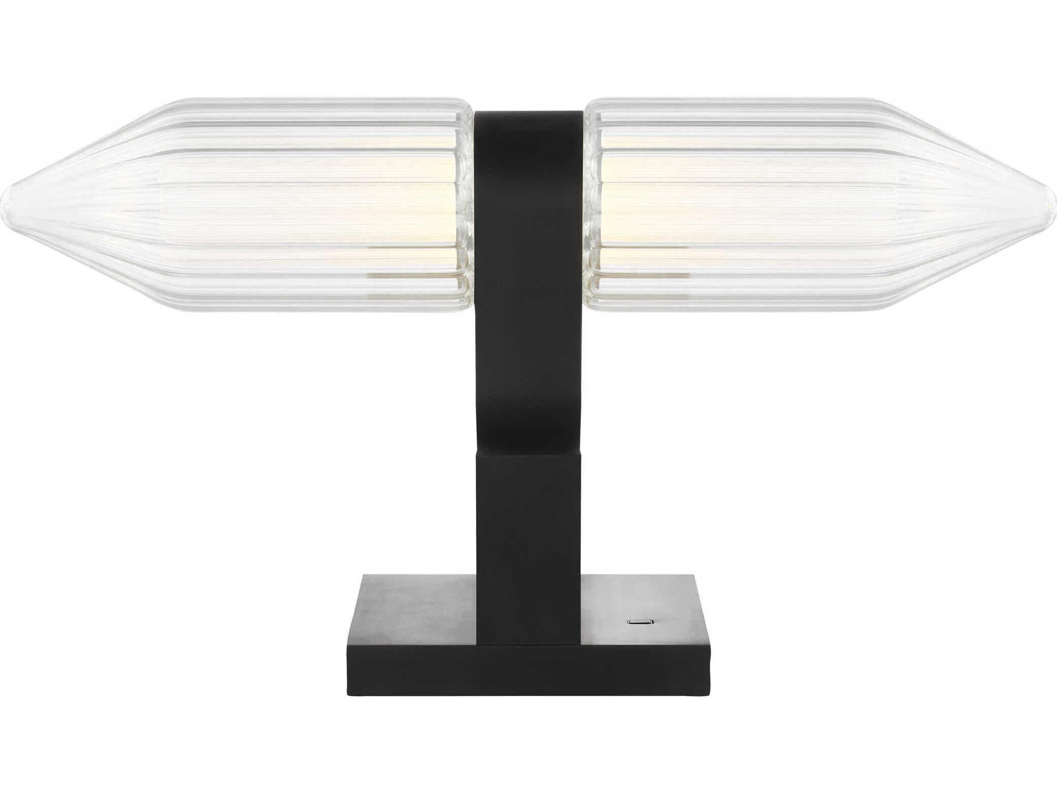 Visual Comfort Modern Langston Plated Dark Bronze Cut Crystal Table Lamp