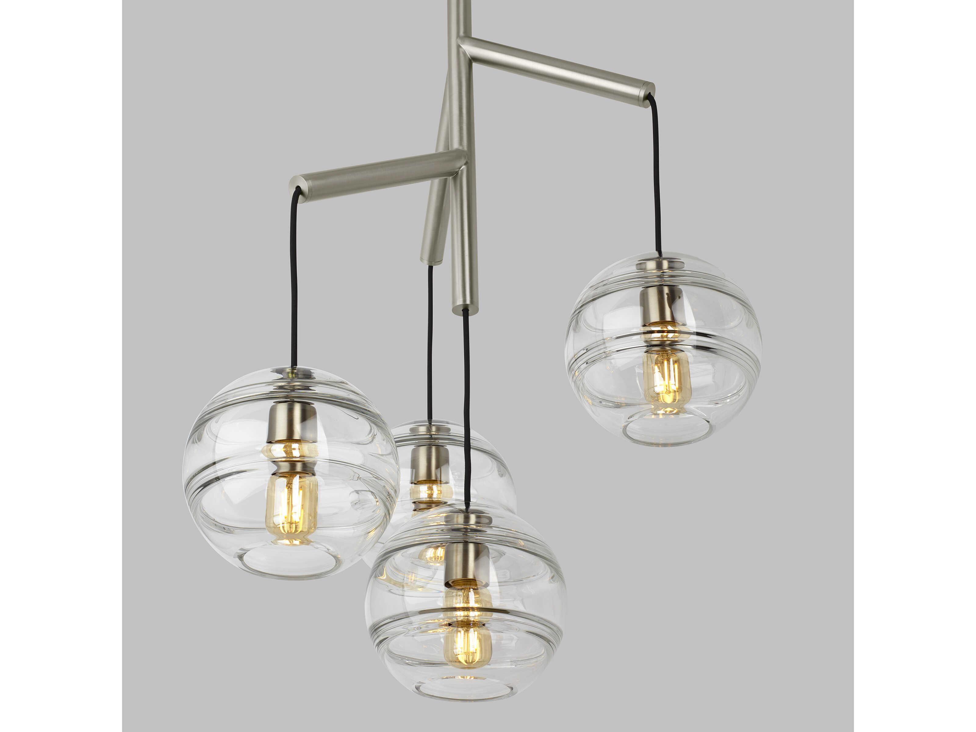 Visual Comfort Modern Sedona 4-Light Satin Nickel Globe Chandelier