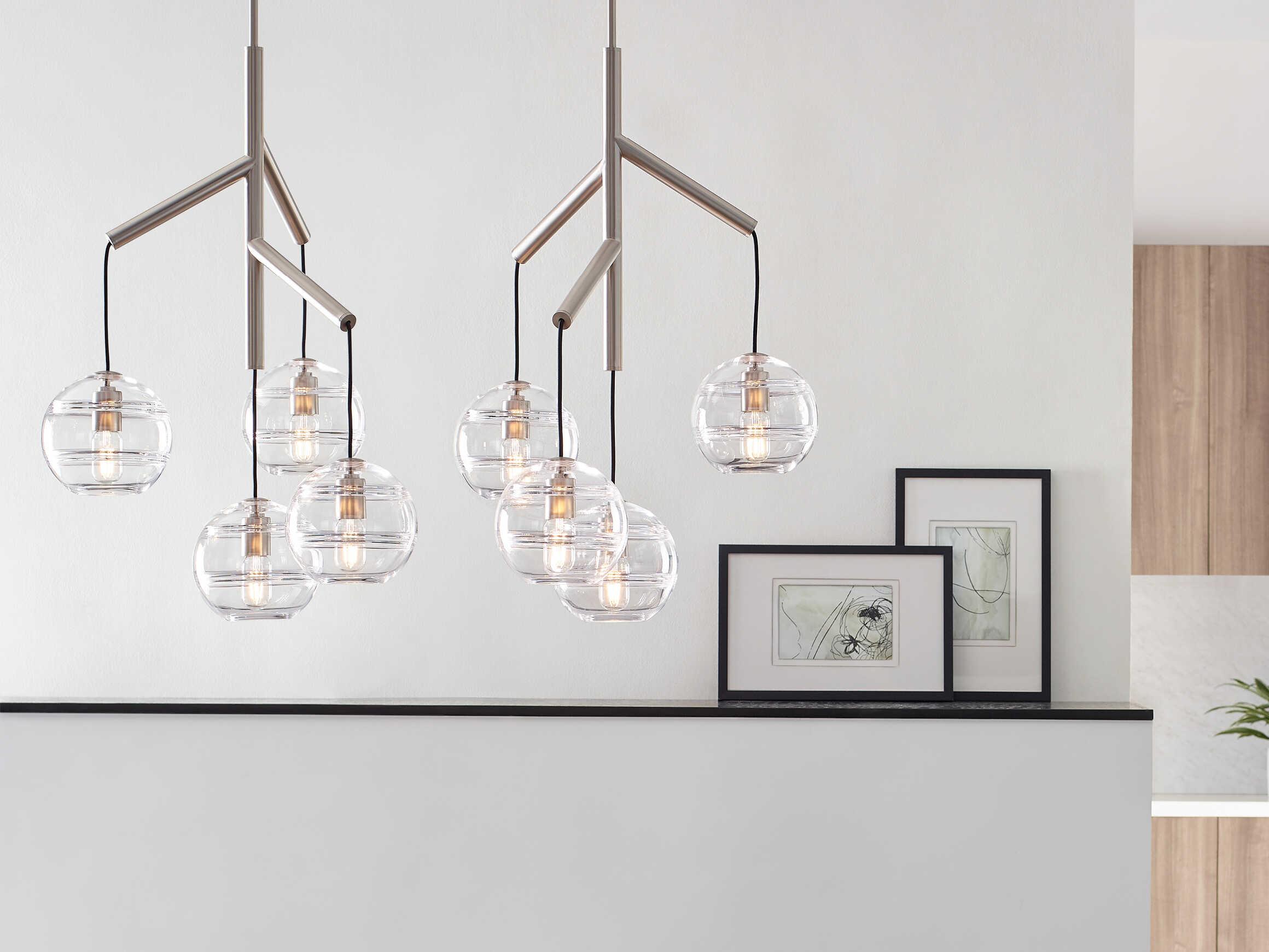 Visual Comfort Modern Sedona 4-Light Satin Nickel Globe Chandelier