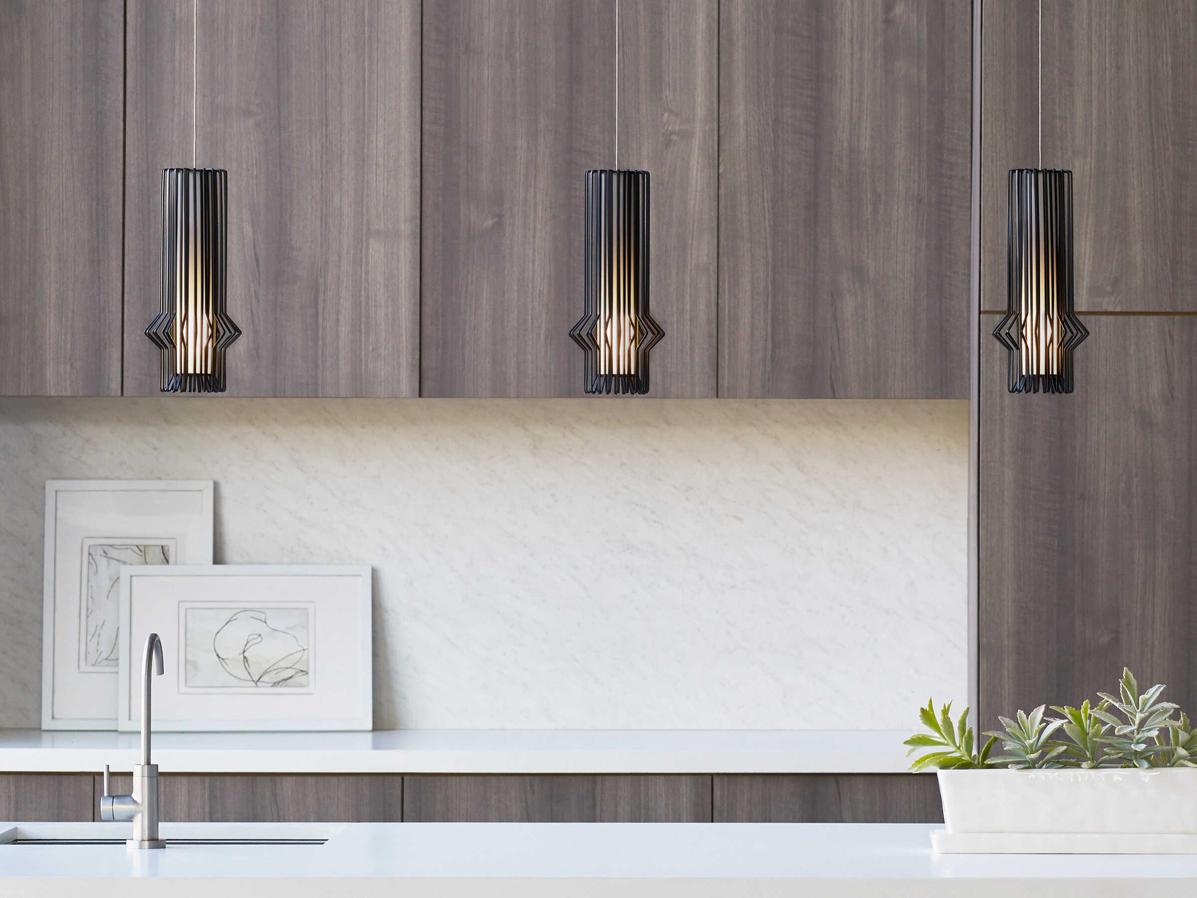 Visual Comfort Modern Syrma 1-Light Satin Nickel Black Mini Pendant