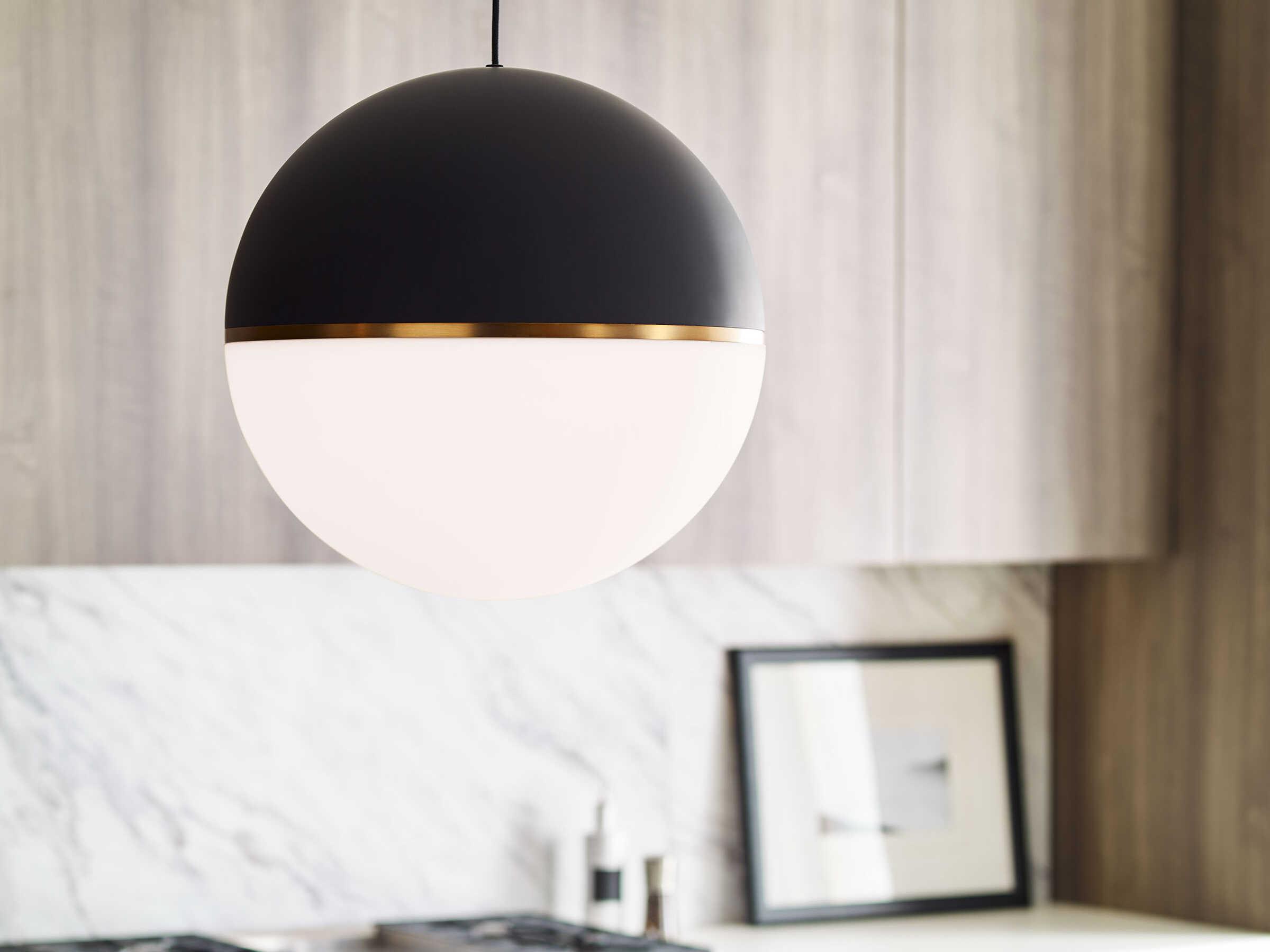 Visual Comfort Modern Akova 1-Light Matte Black Aged Brass Globe Pendant