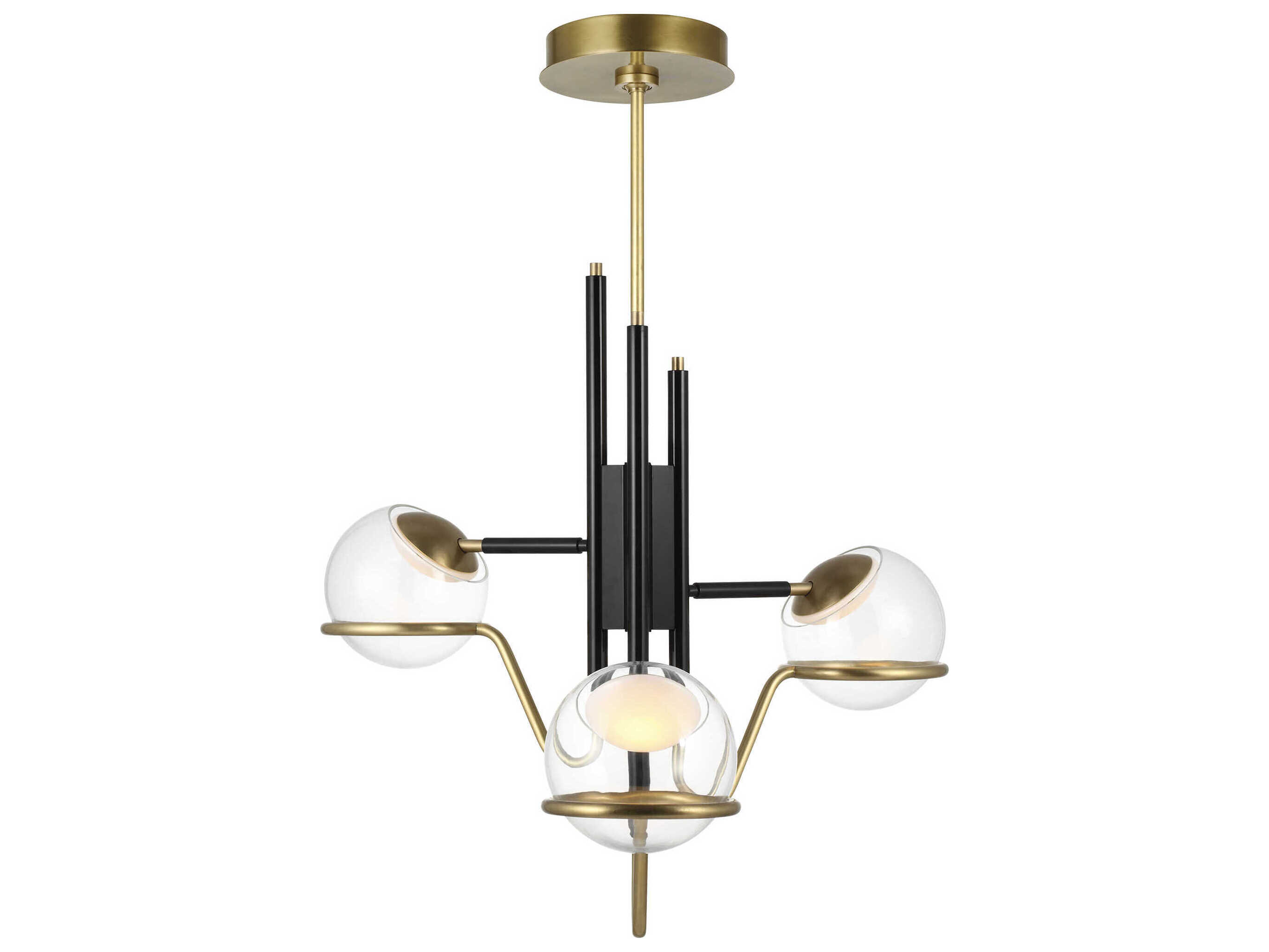 Visual Comfort Modern Crosby 3-Light Glossy Black Natural Brass Globe Chandelier
