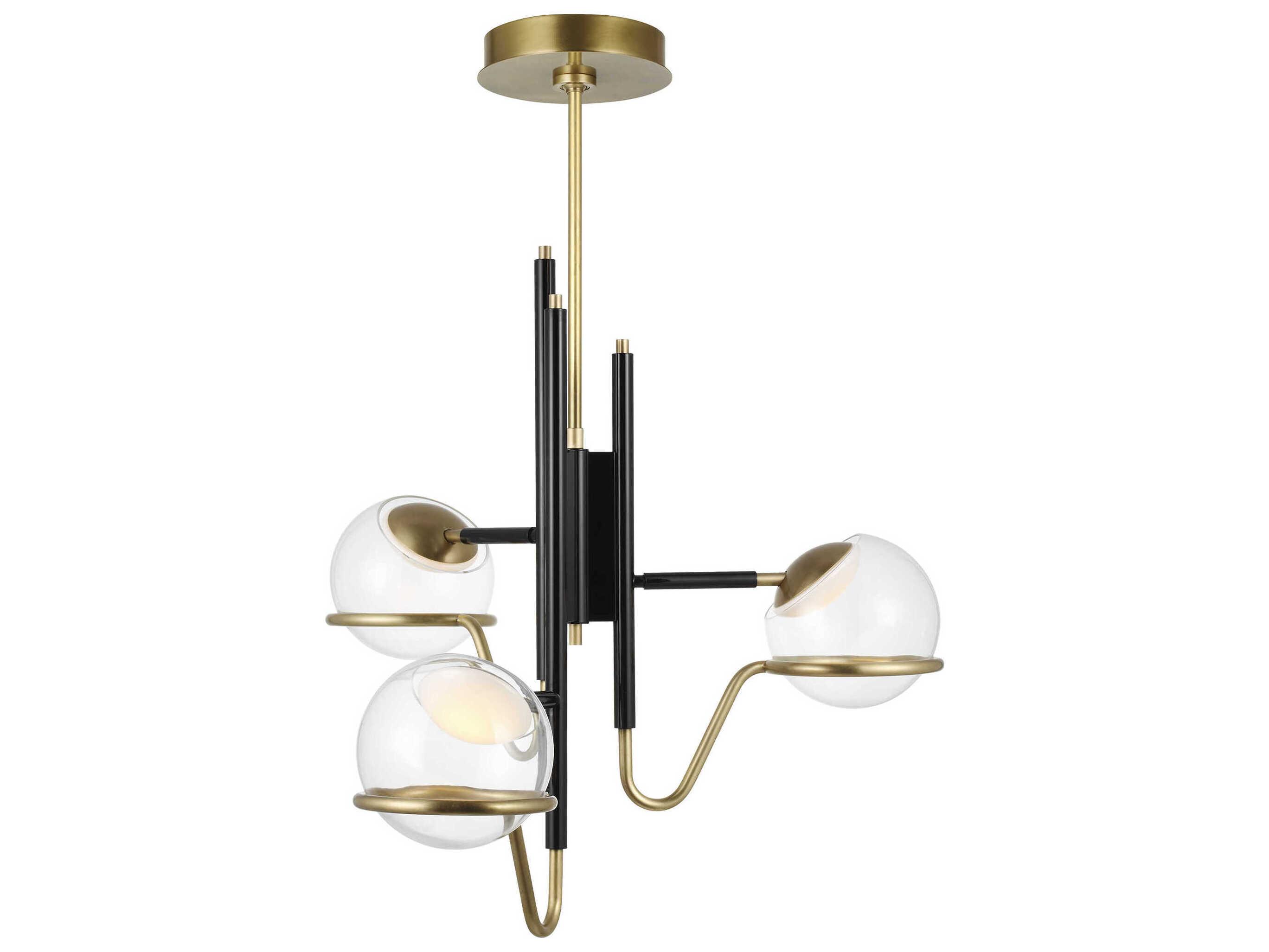 Visual Comfort Modern Crosby 3-Light Glossy Black Natural Brass Globe Chandelier