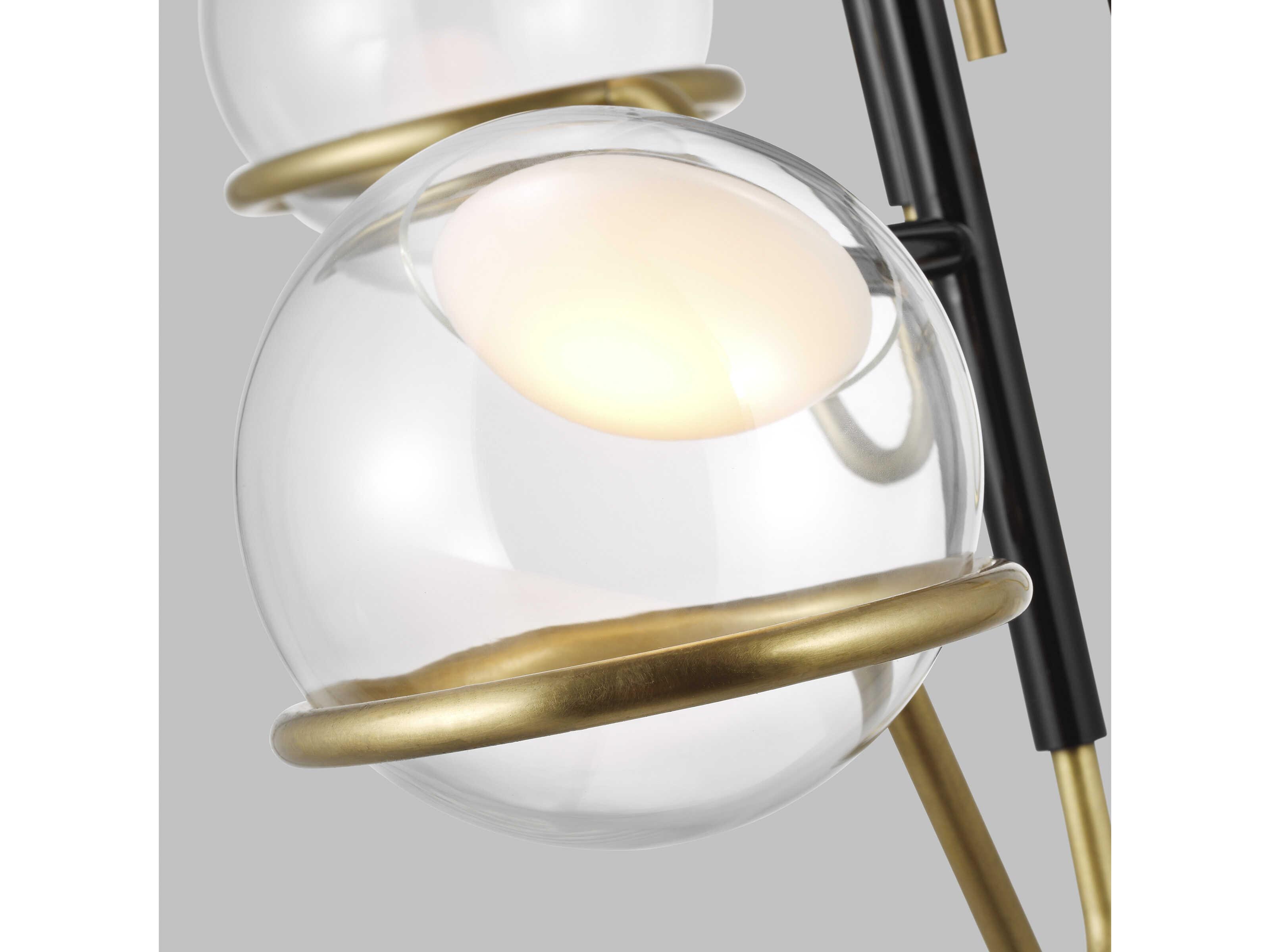 Visual Comfort Modern Crosby 3-Light Glossy Black Natural Brass Globe Chandelier