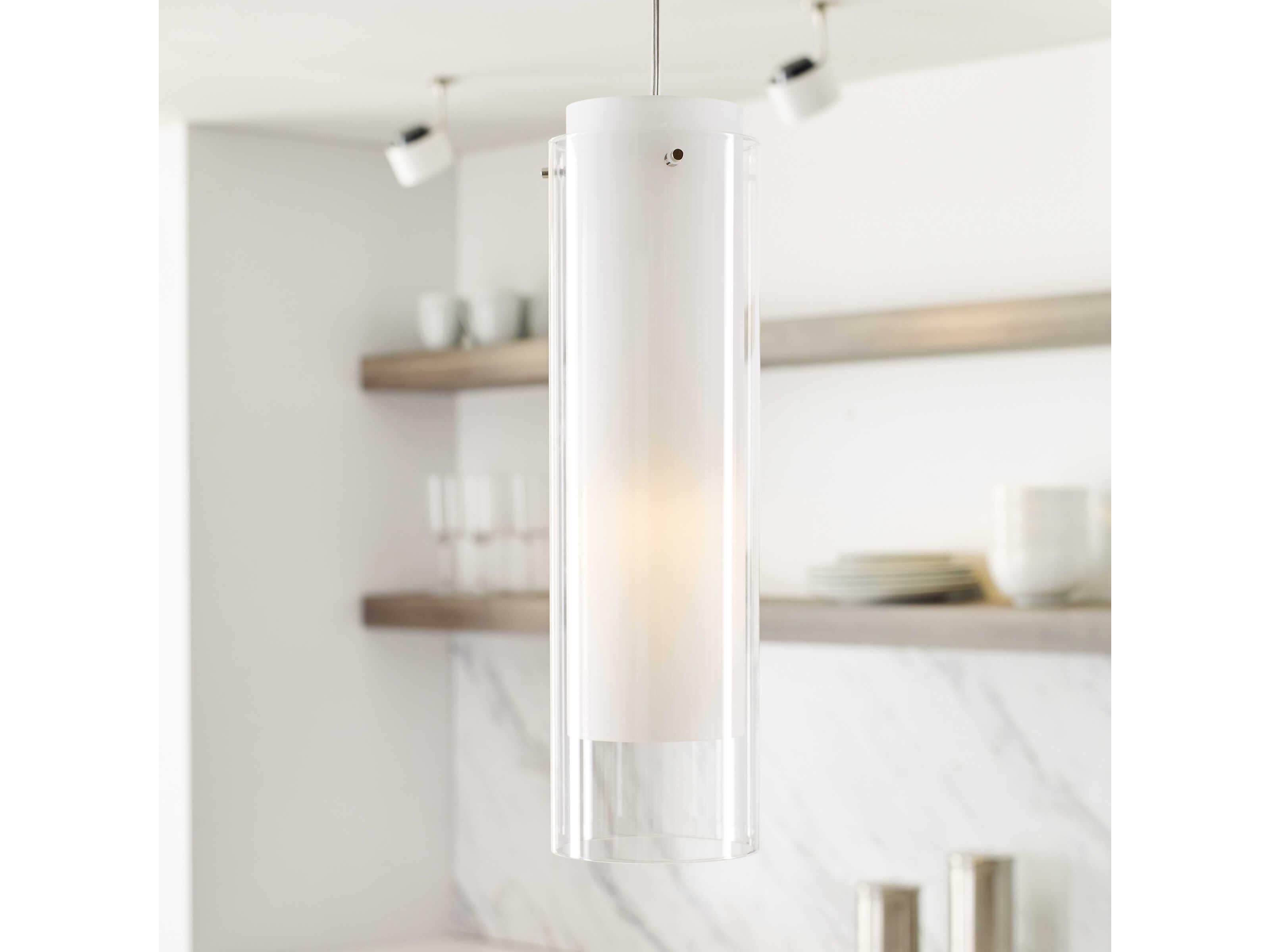 Visual Comfort Modern Echo 1-Light Satin Nickel White Cylinder Mini Pendant