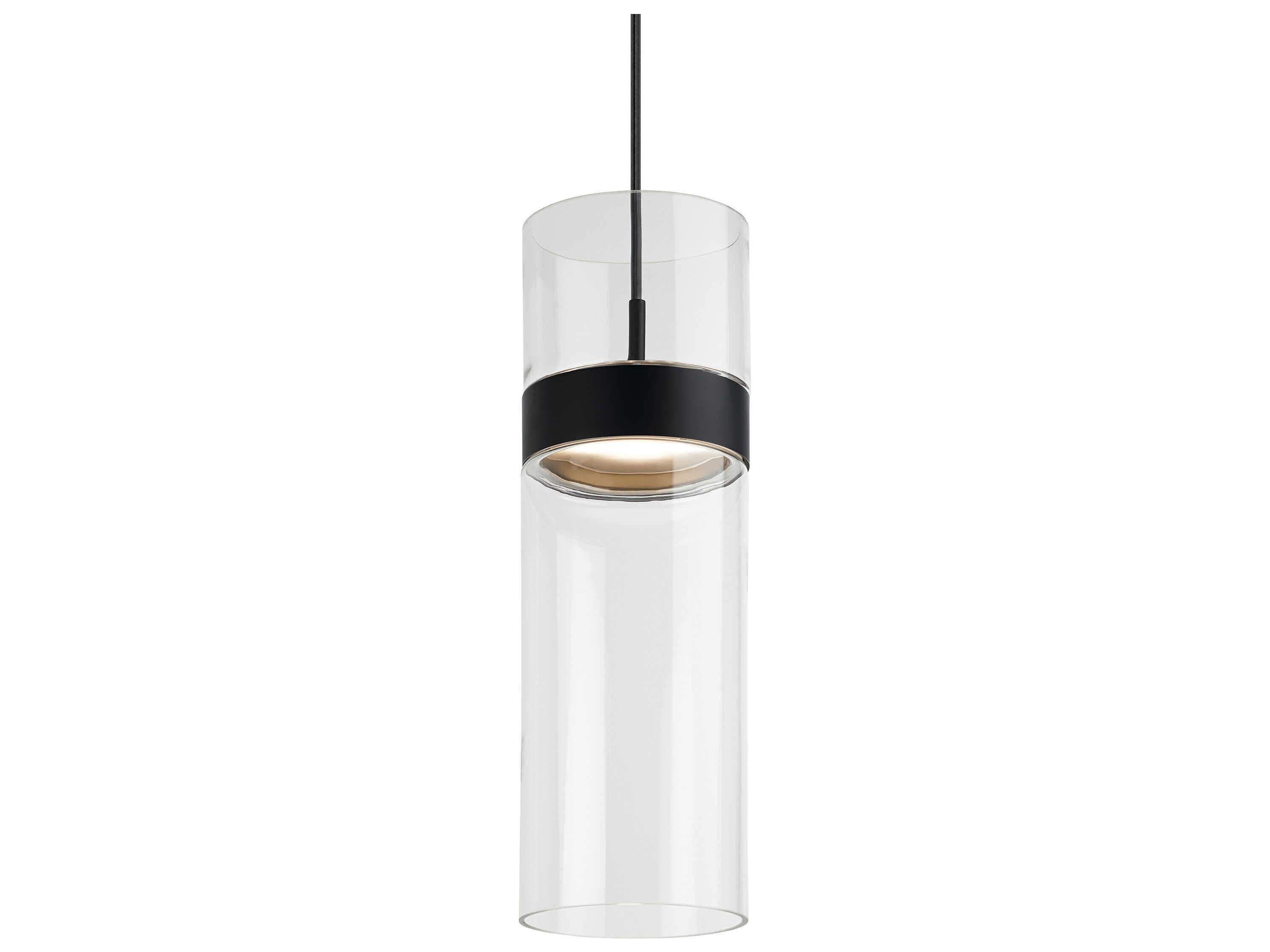 Visual Comfort Modern Manette 1-Light Black Clear Cylinder Mini Pendant