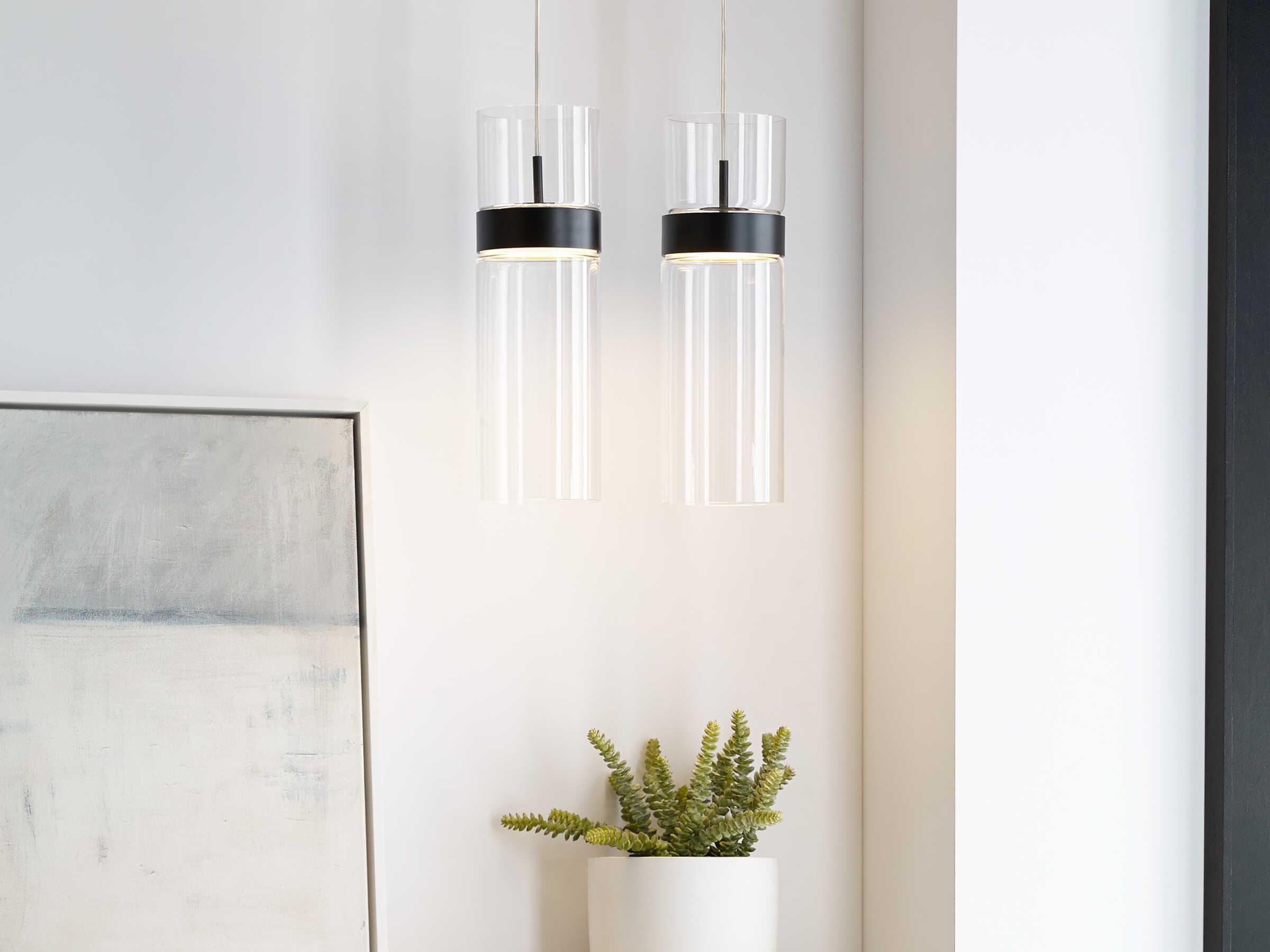 Visual Comfort Modern Manette 1-Light Black Clear Cylinder Mini Pendant