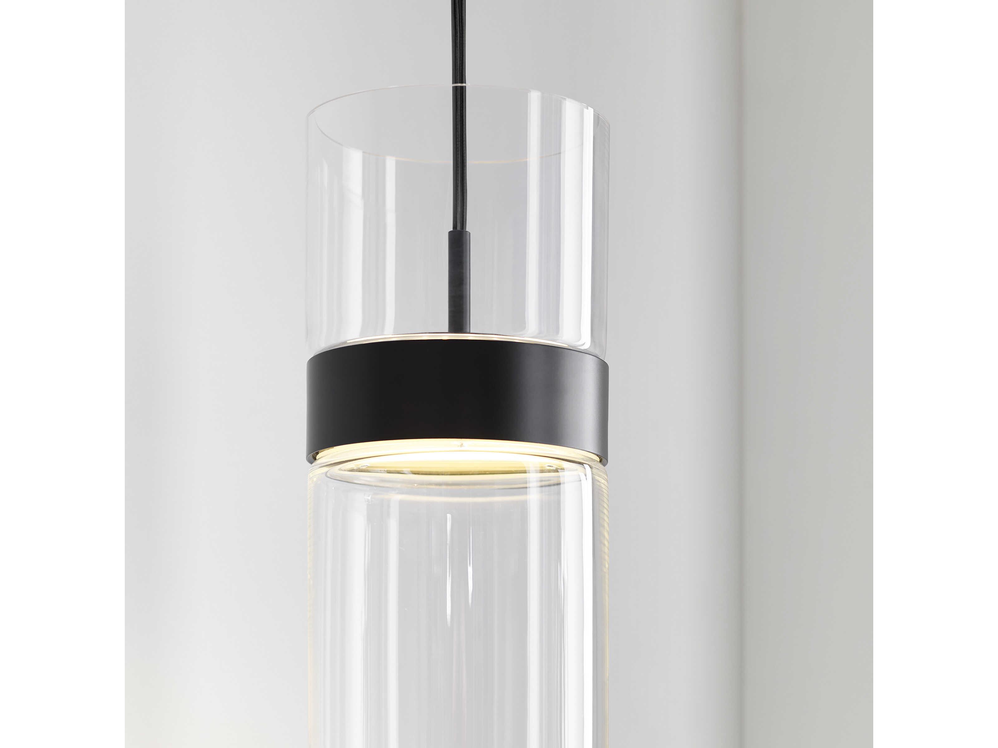 Visual Comfort Modern Manette 1-Light Black Clear Cylinder Mini Pendant