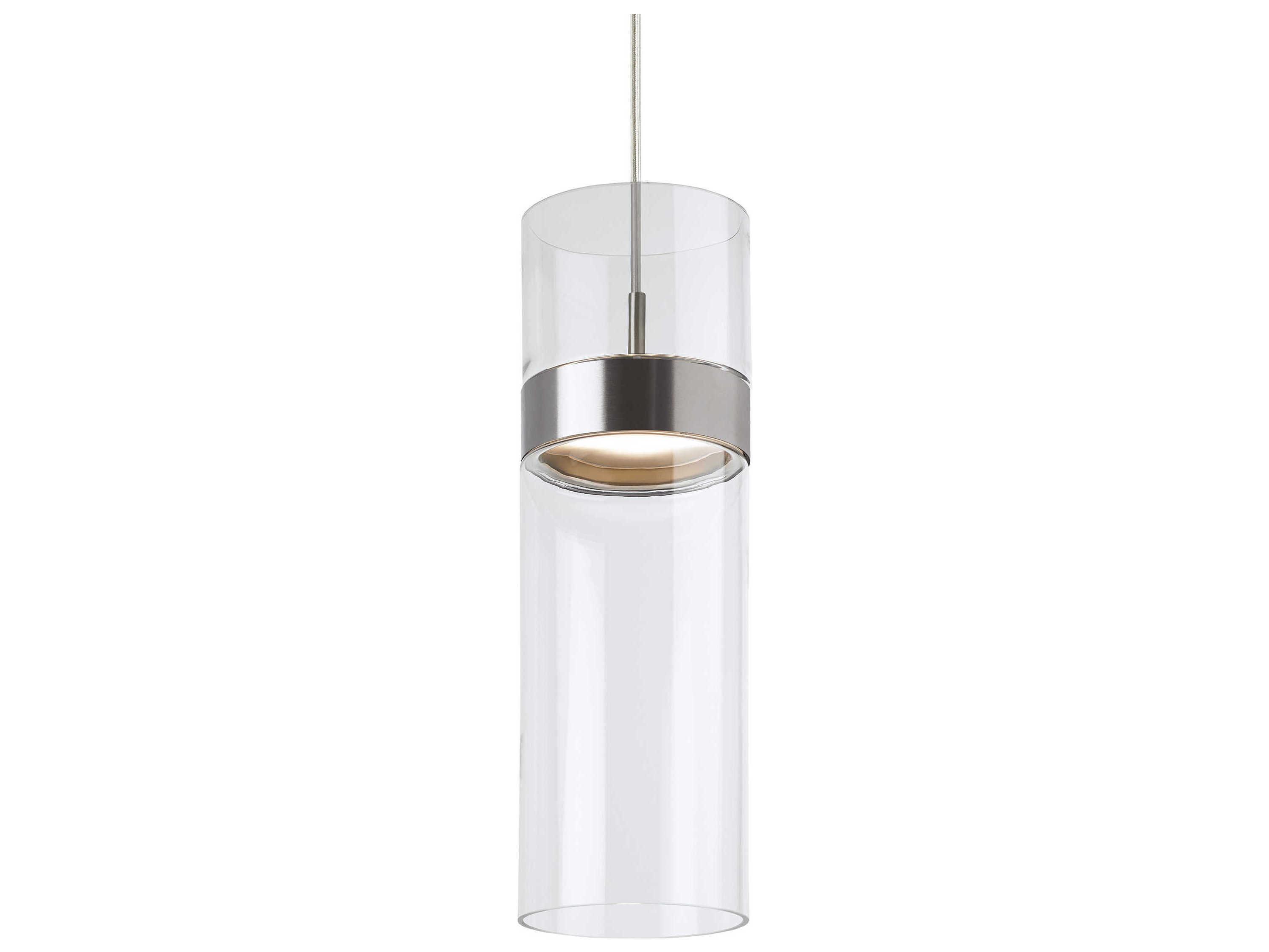 Visual Comfort Modern Manette 1-Light Satin Nickel Clear Cylinder Mini Pendant