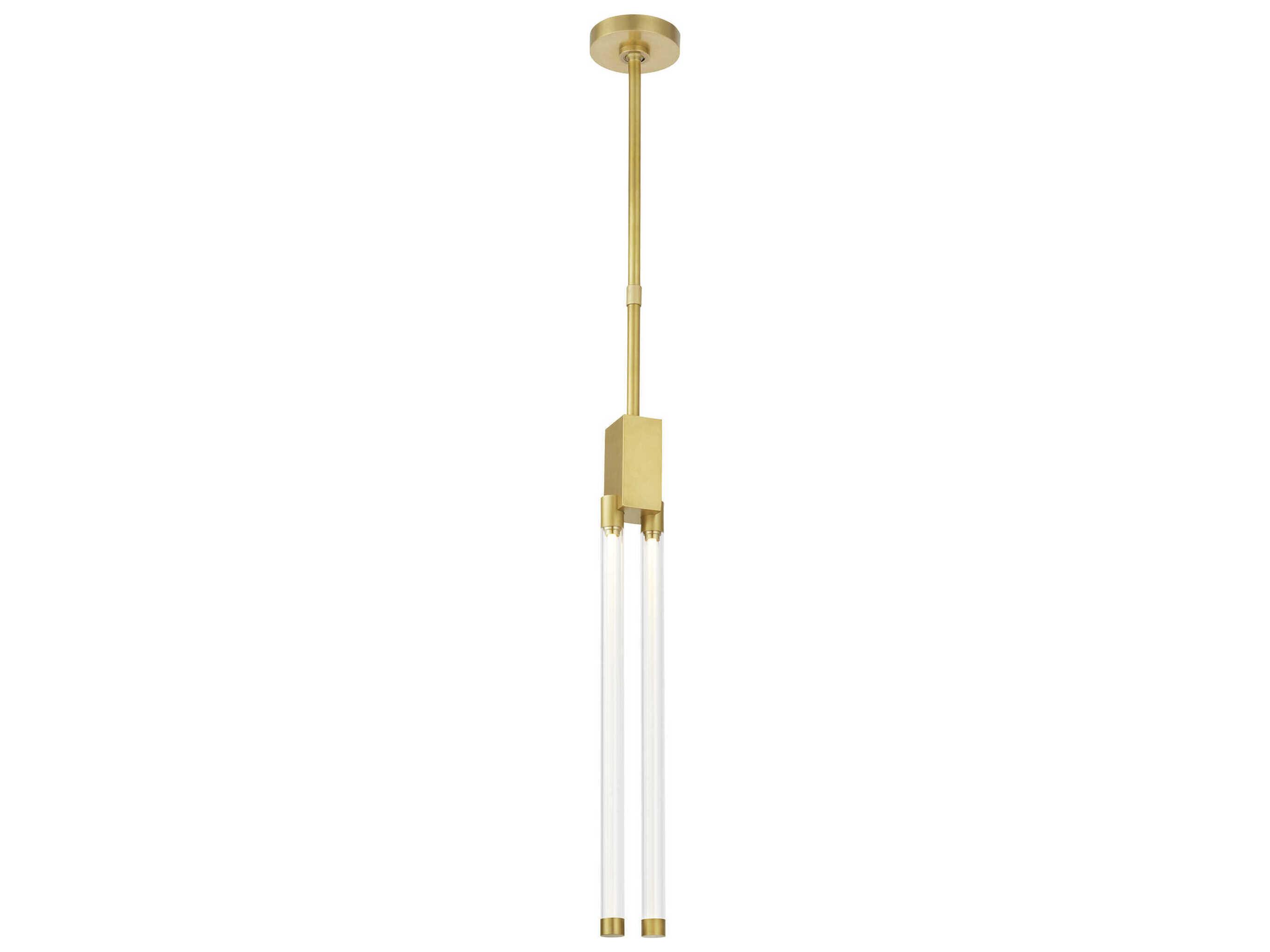 Visual Comfort Modern Phobos 2-Light Natural Brass Cylinder Linear Mini Pendant