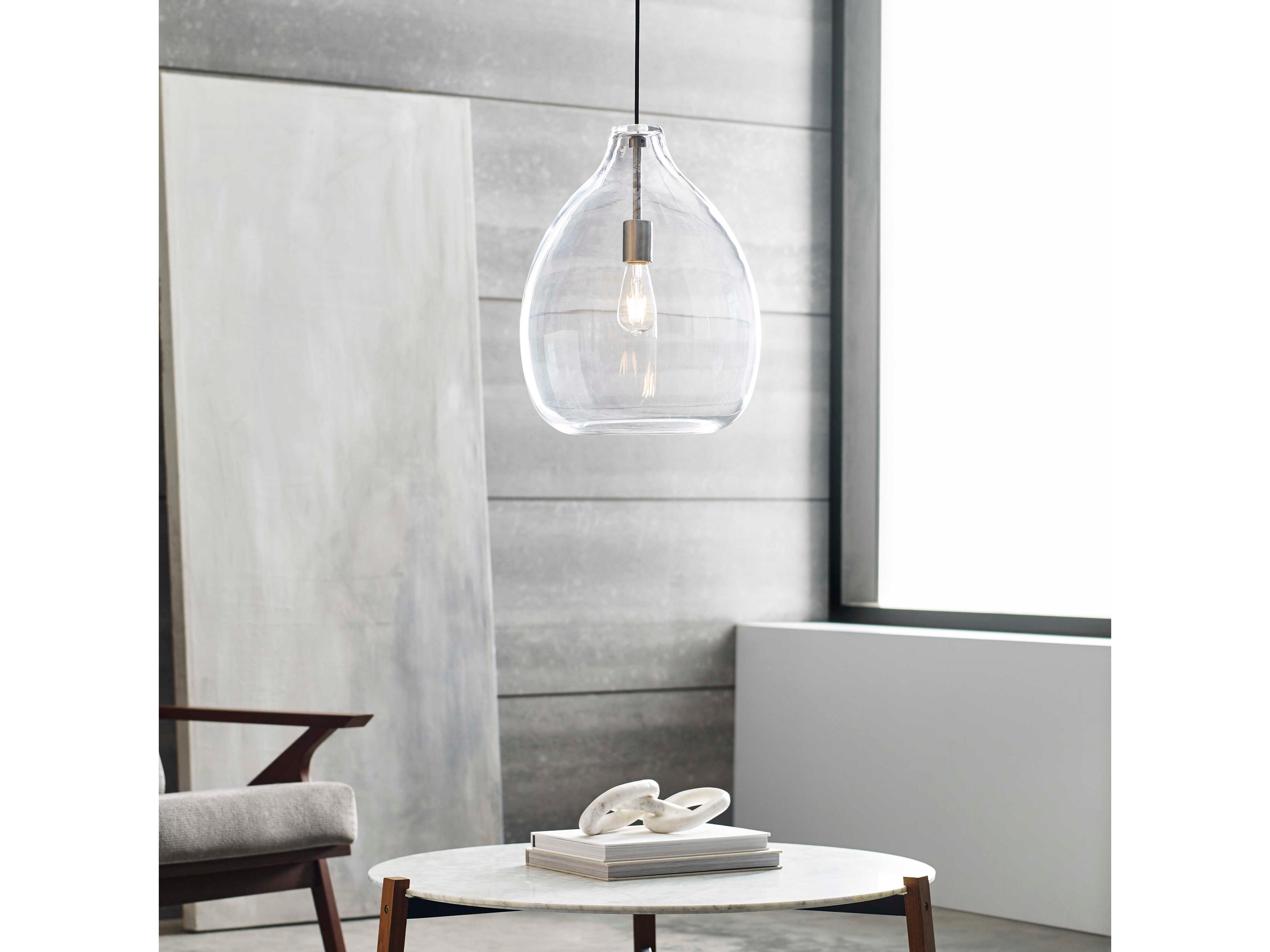Visual Comfort Modern Quinton 1-Light Satin Nickel Clear Pendant