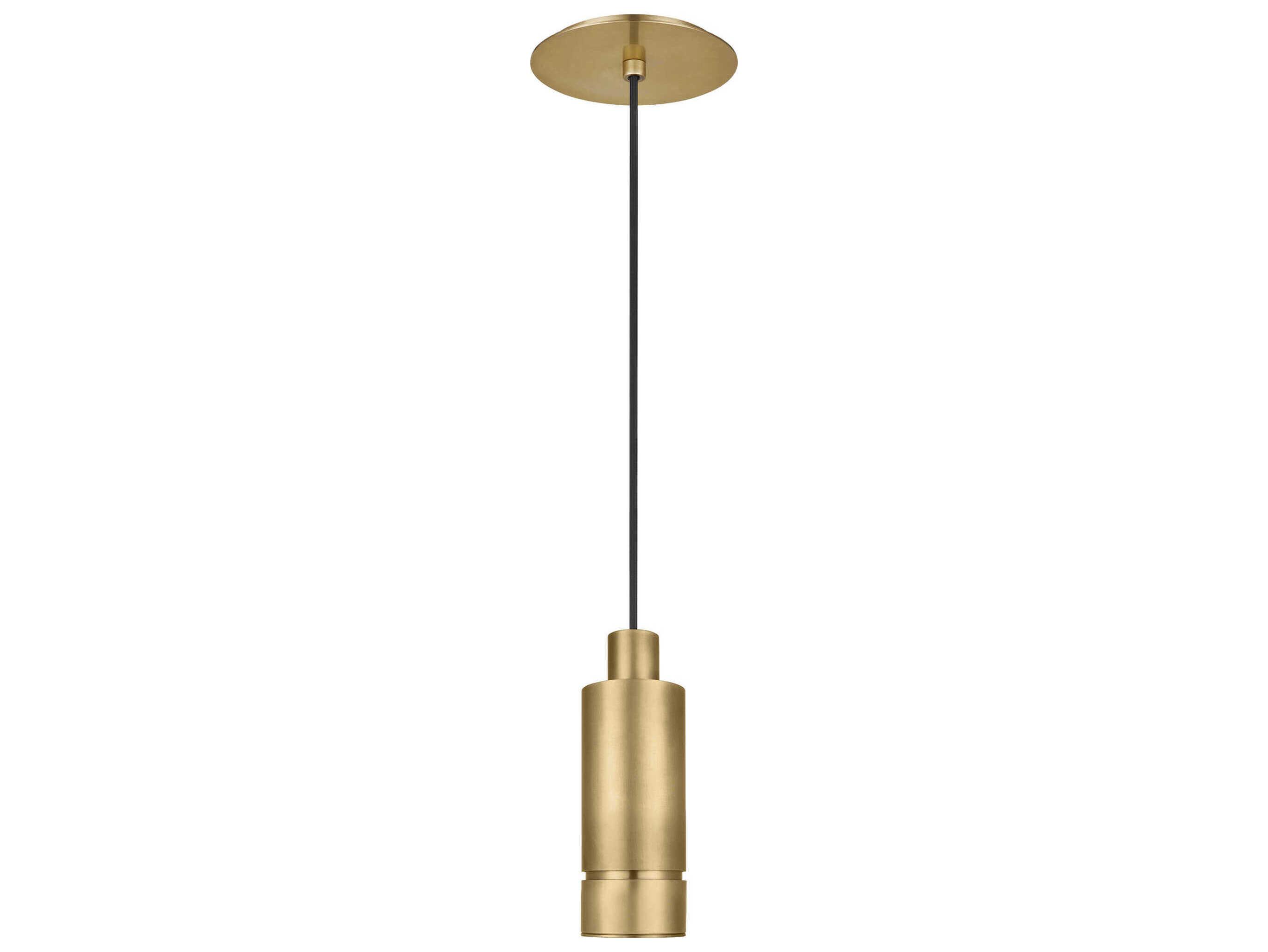 Visual Comfort Modern Sottile 1-Light Natural Brass Cylinder Mini Pendant