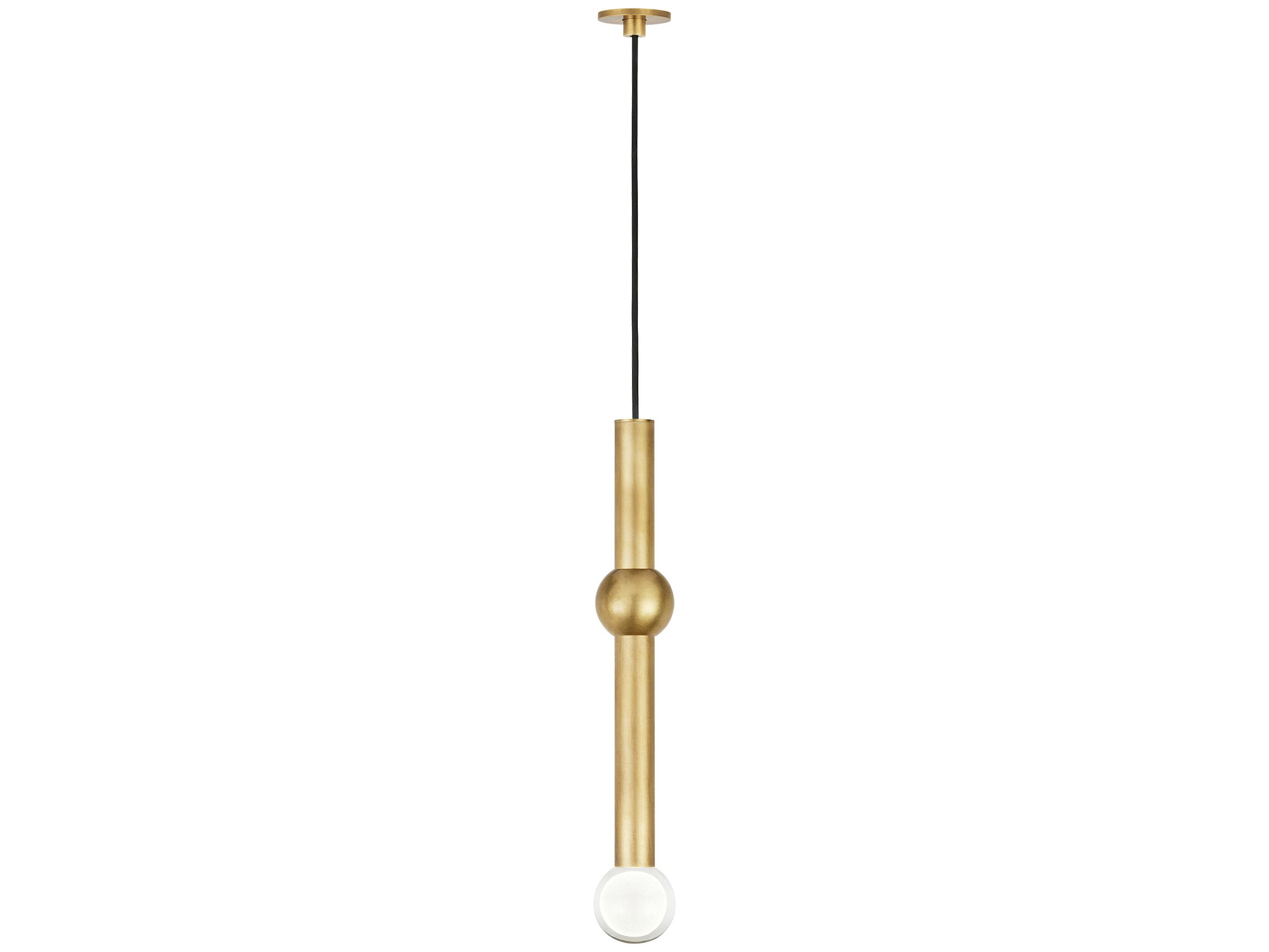 Visual Comfort Modern Guyed 1-Light Natural Brass Linear Mini Pendant