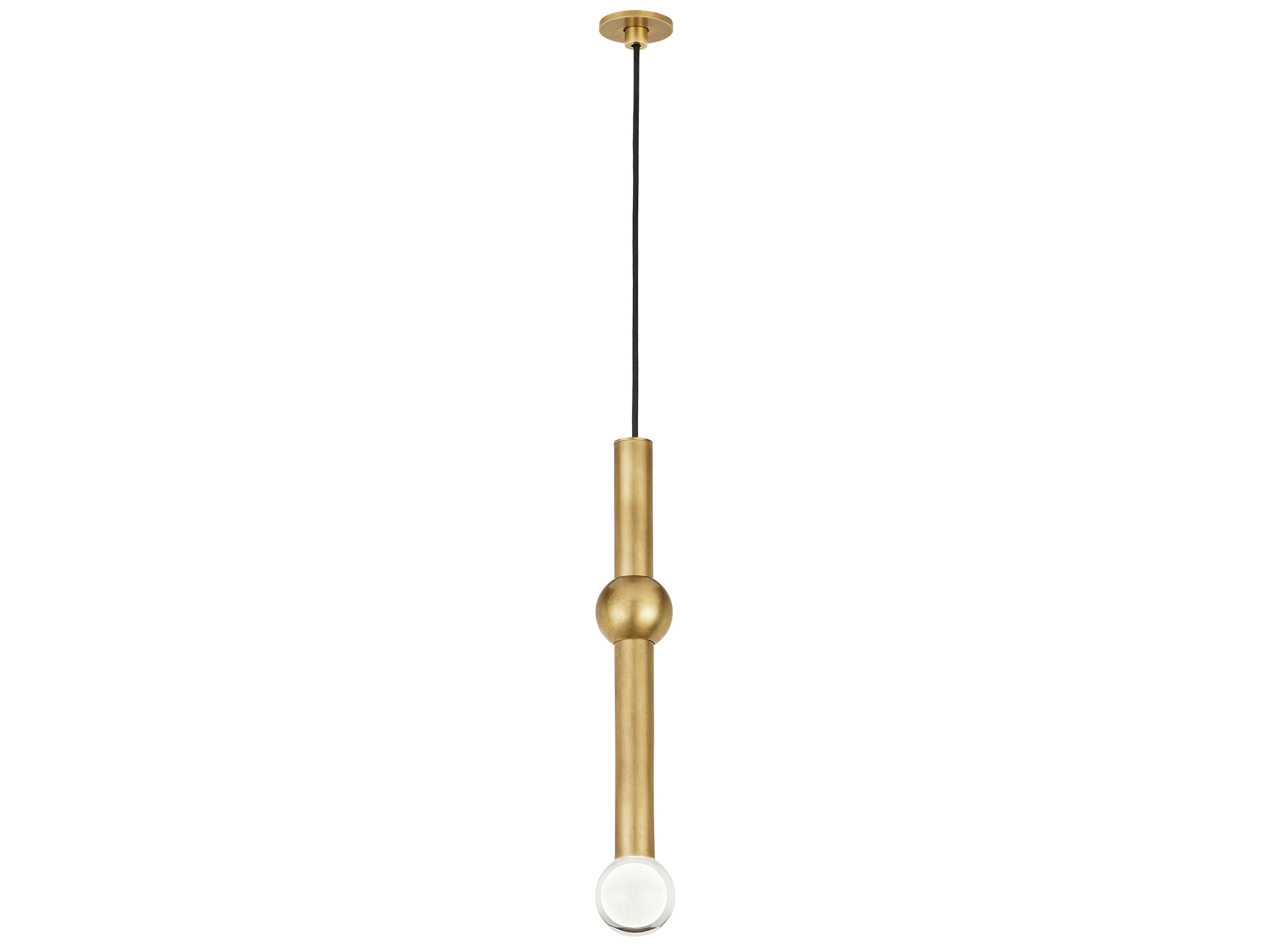 Visual Comfort Modern Guyed 1-Light Natural Brass Linear Mini Pendant