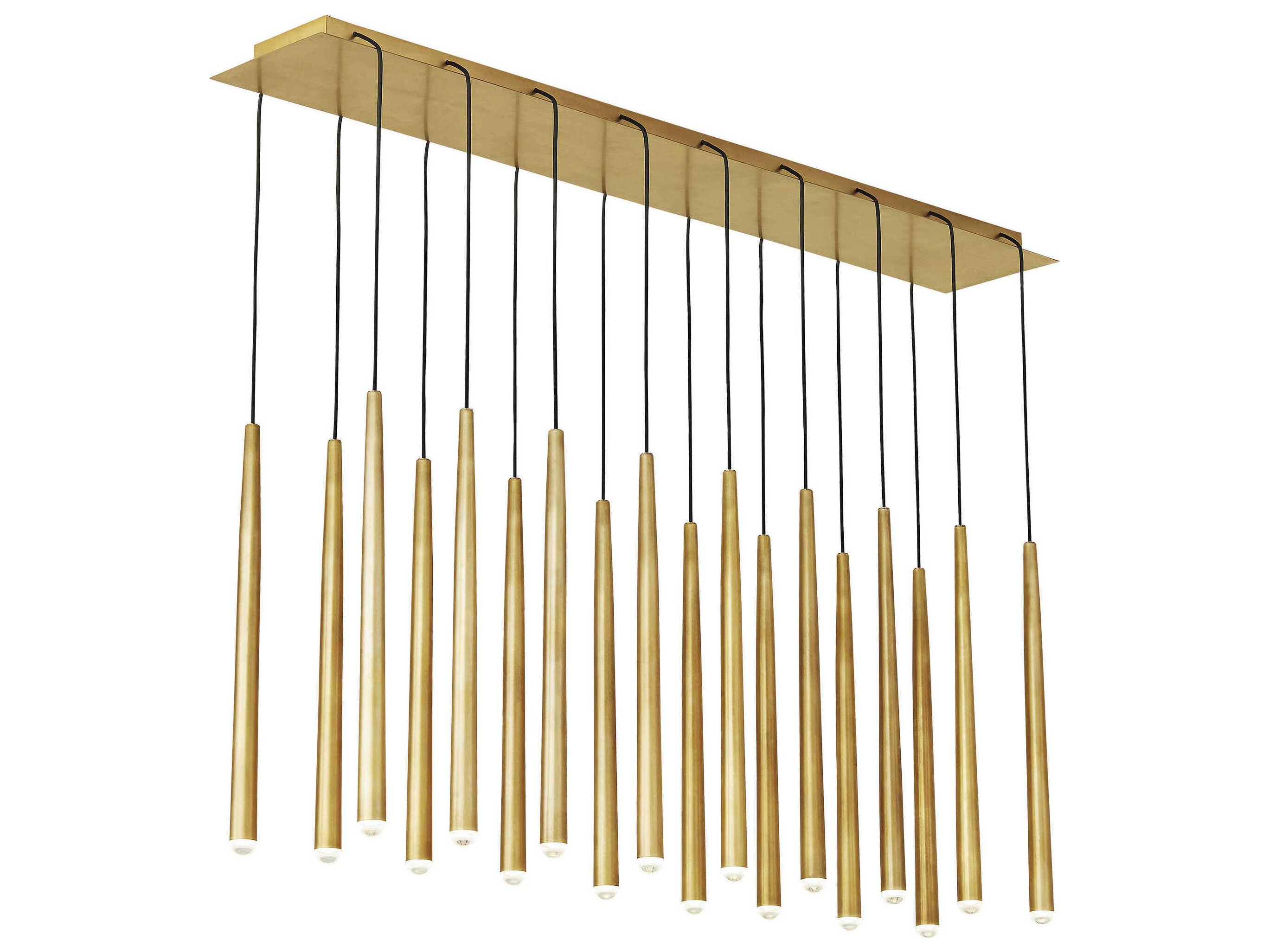 Visual Comfort Modern Pylon 18-Light Natural Brass Linear Island Pendant