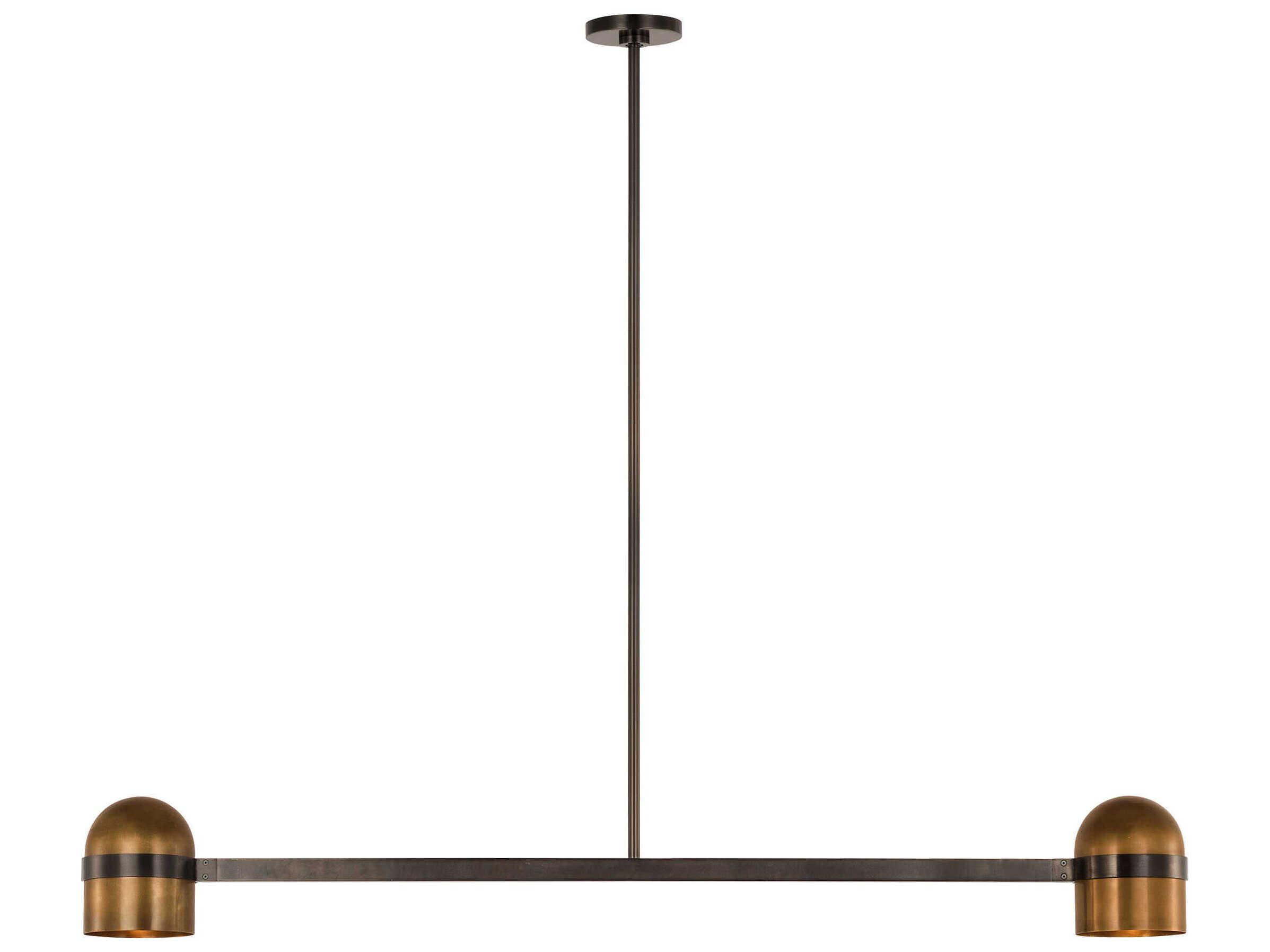 Visual Comfort Modern Octavia 2-Light Blackened Bronze bright Worn Brass Dome Linear Island Pendant
