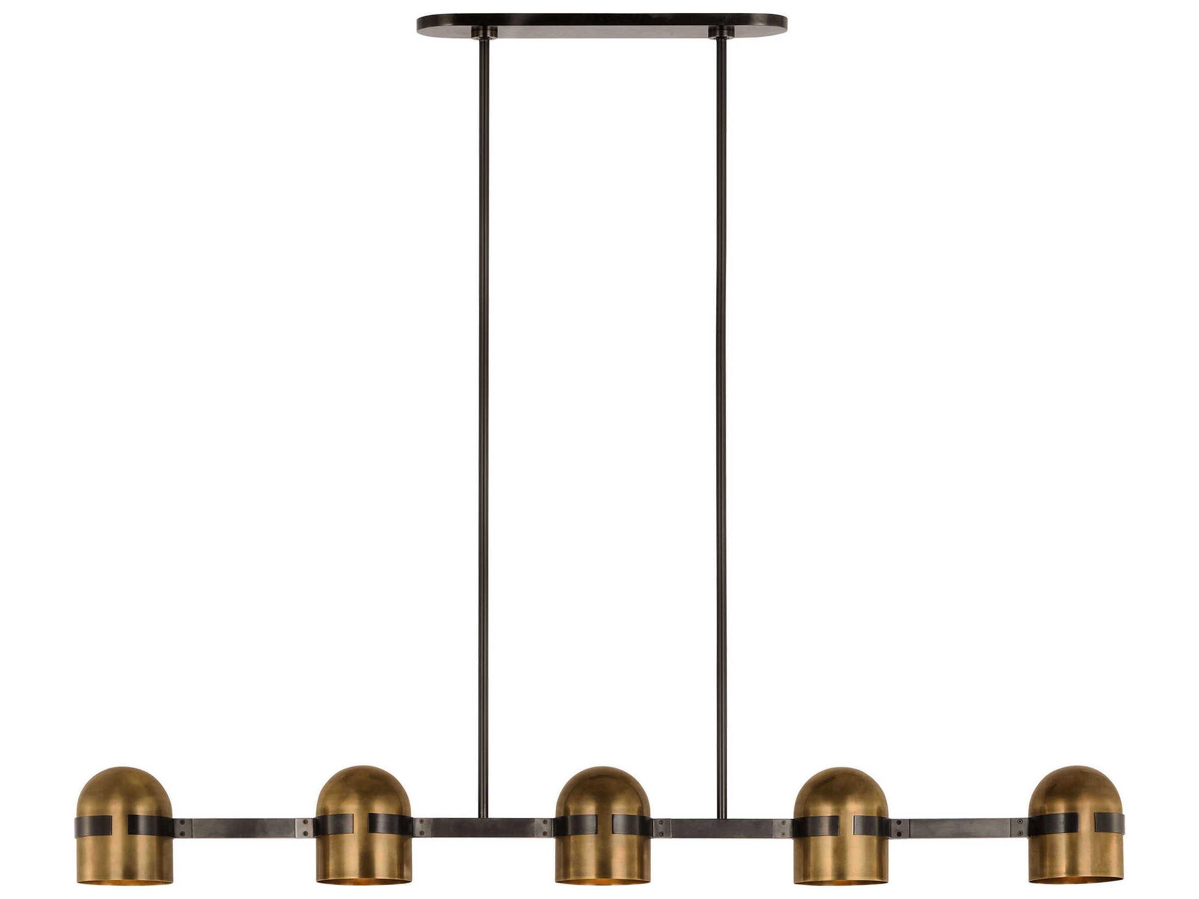 Visual Comfort Modern Octavia 5-Light Blackened Bronze bright Worn Brass Dome Linear Island Pendant