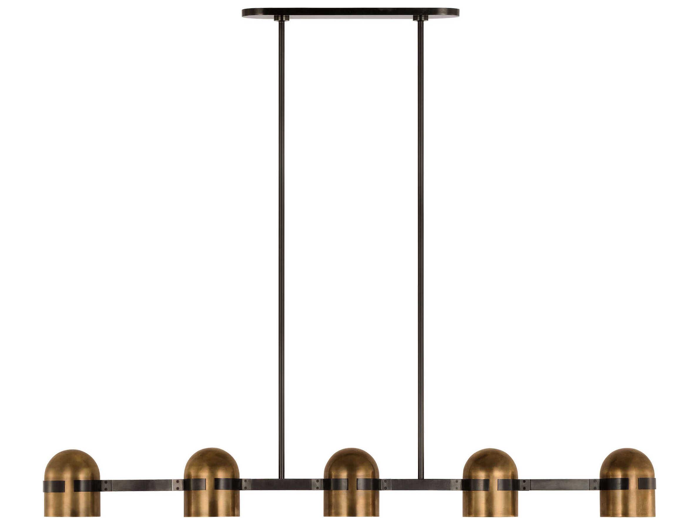 Visual Comfort Modern Octavia 5-Light Blackened Bronze bright Worn Brass Dome Linear Island Pendant