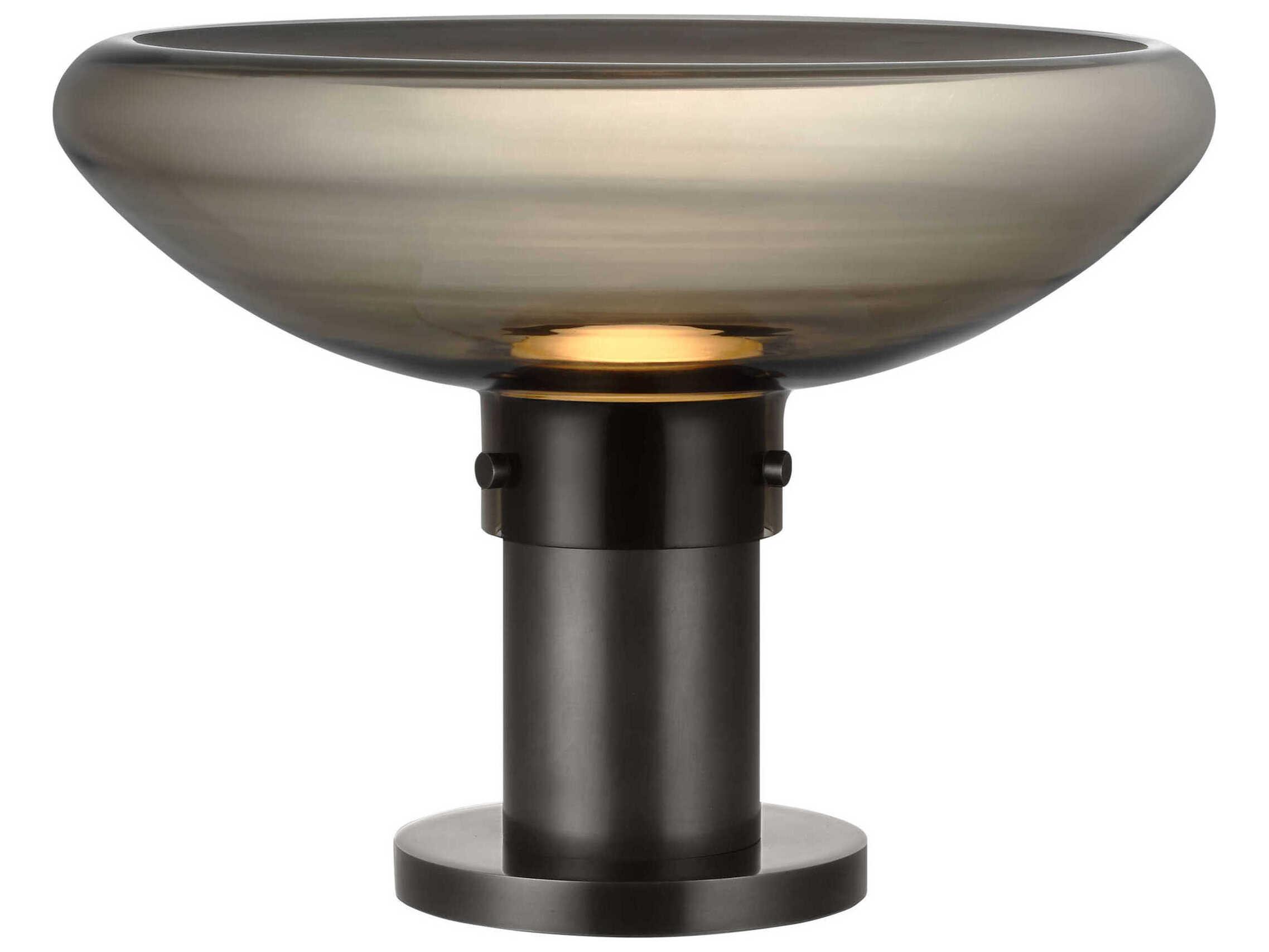 Visual Comfort Modern Morgan Burnished Bronze Smoke Etched Glass Table Lamp