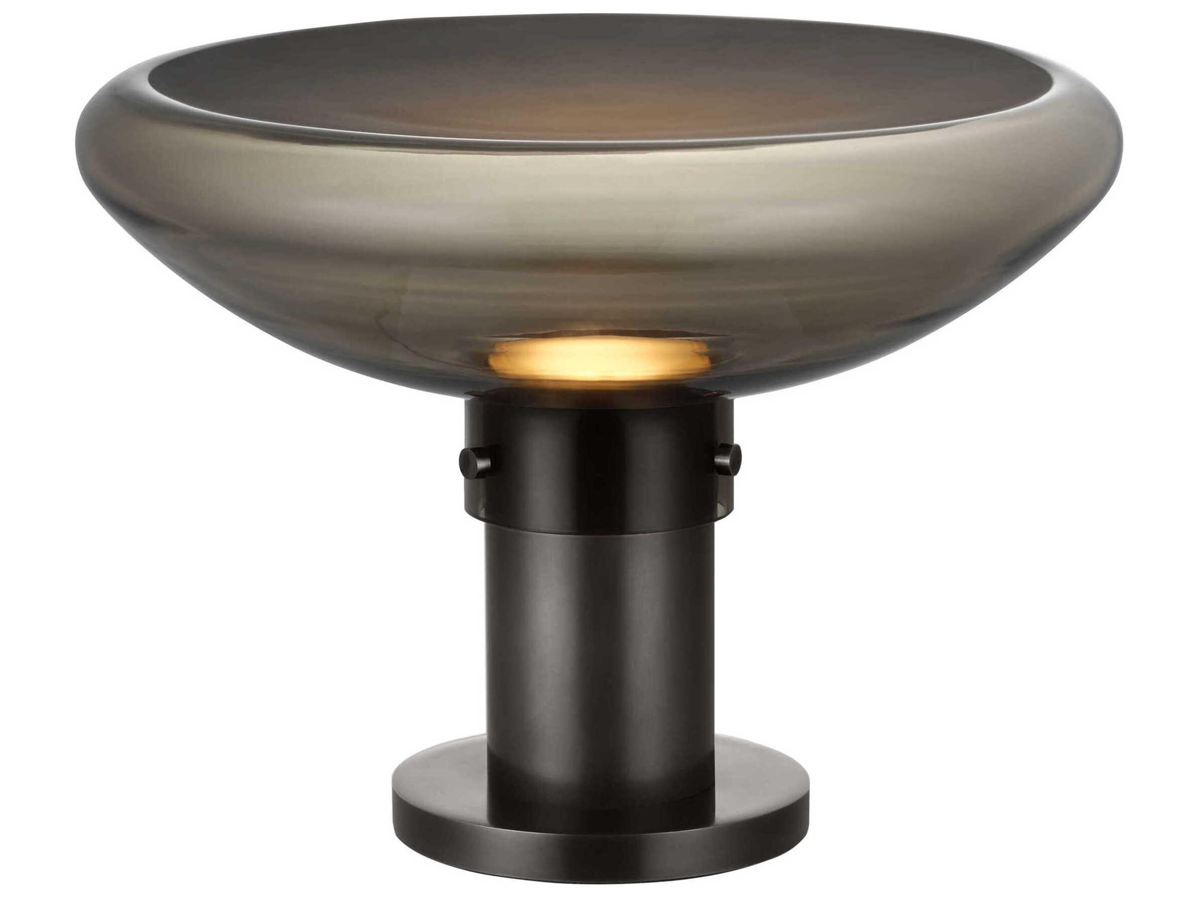 Visual Comfort Modern Morgan Burnished Bronze Smoke Etched Glass Table Lamp