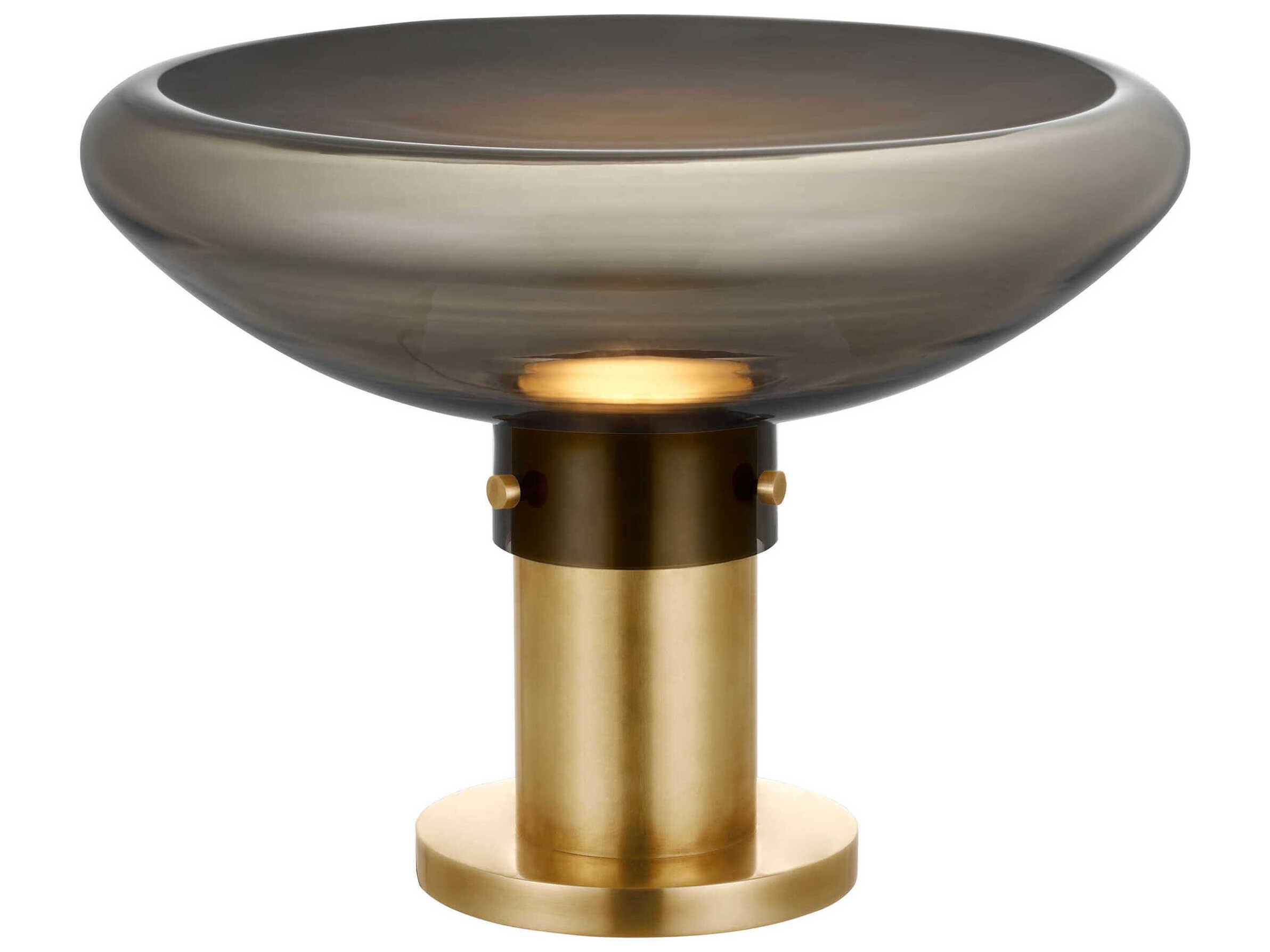 Visual Comfort Modern Morgan Smoke Etched Glass Brass Table Lamp