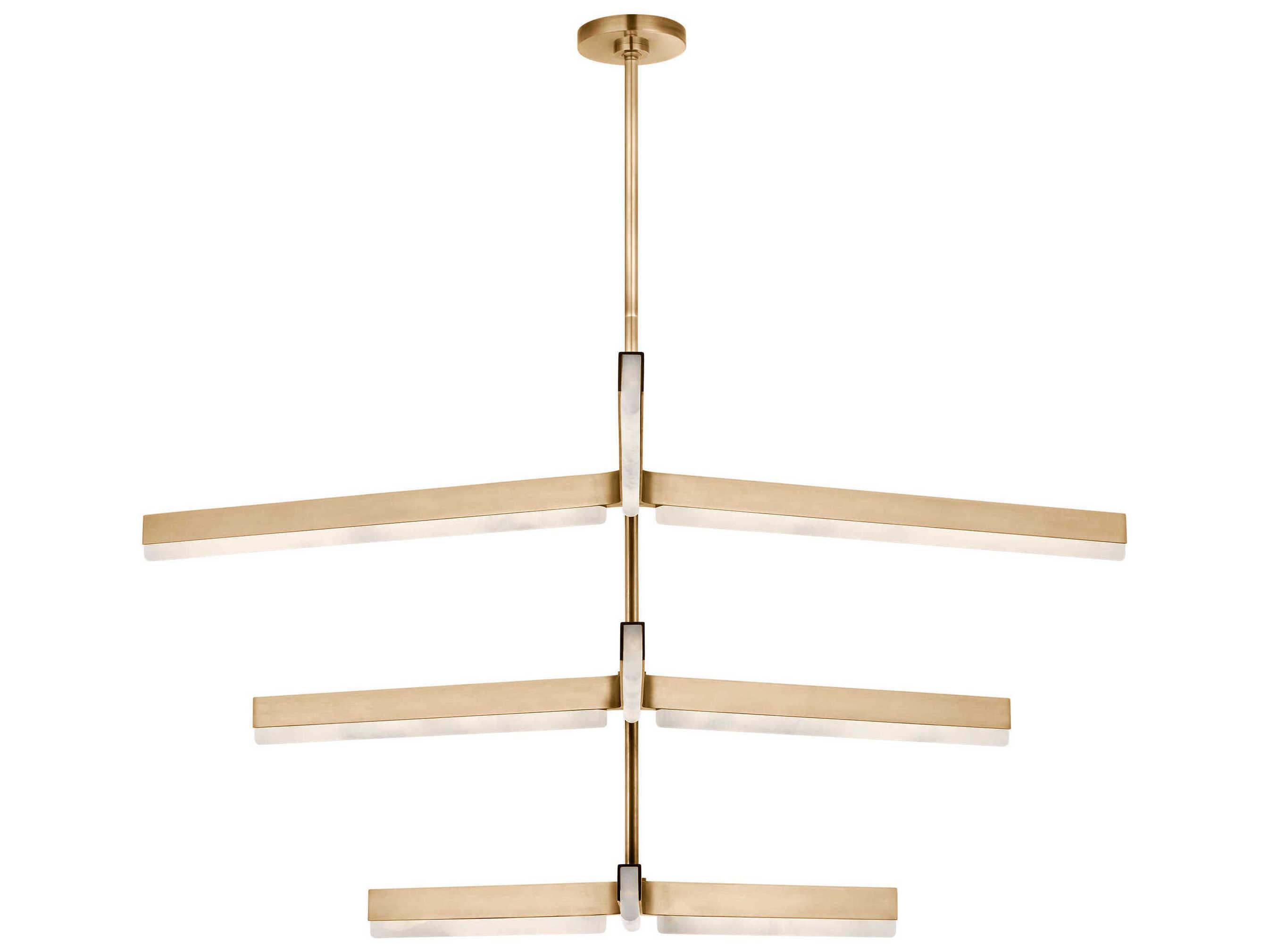 Visual Comfort Modern Linea 9-Light Hand Rubbed Antique Brass Geometric Tiered Chandelier