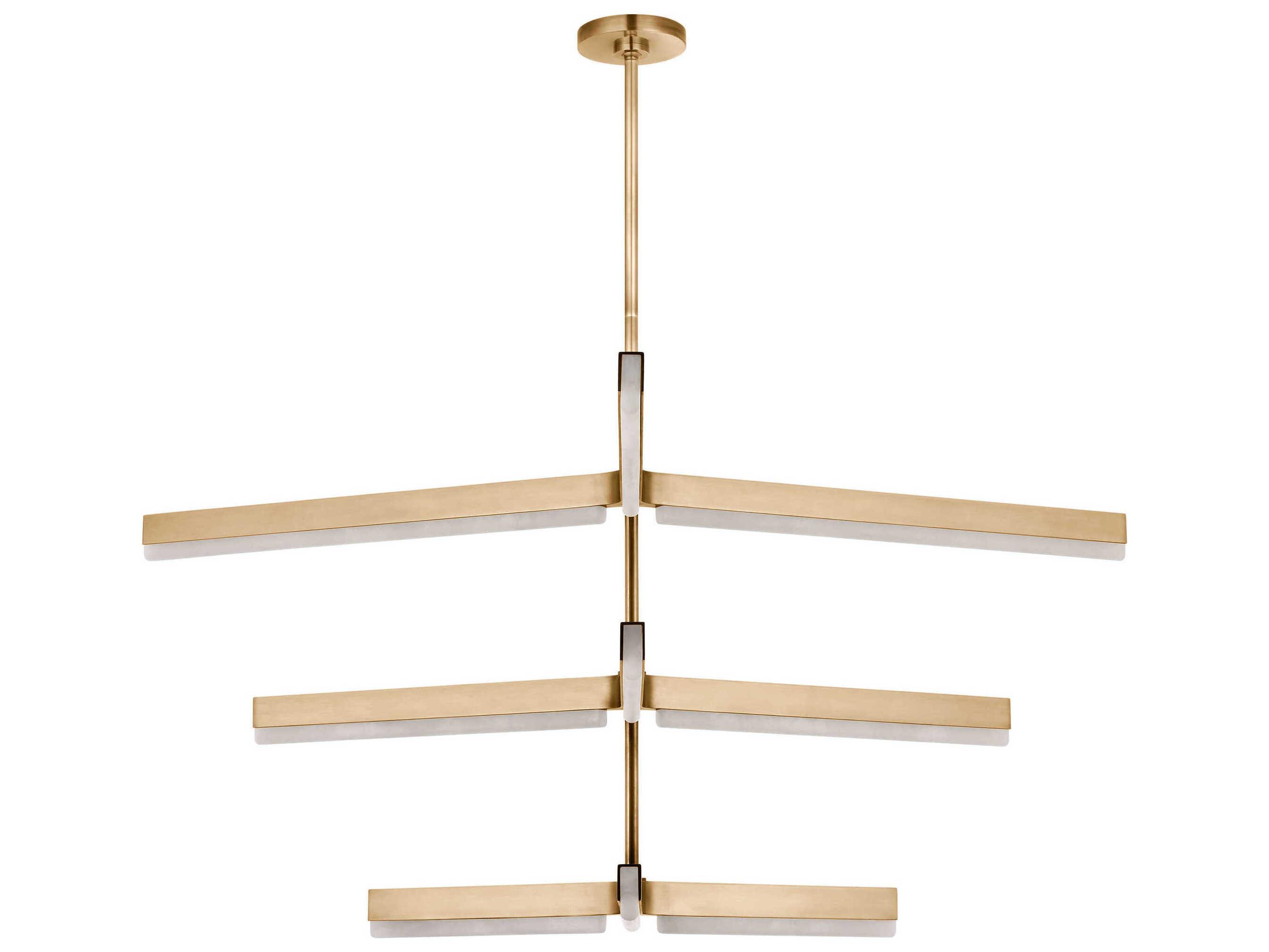 Visual Comfort Modern Linea 9-Light Hand Rubbed Antique Brass Geometric Tiered Chandelier