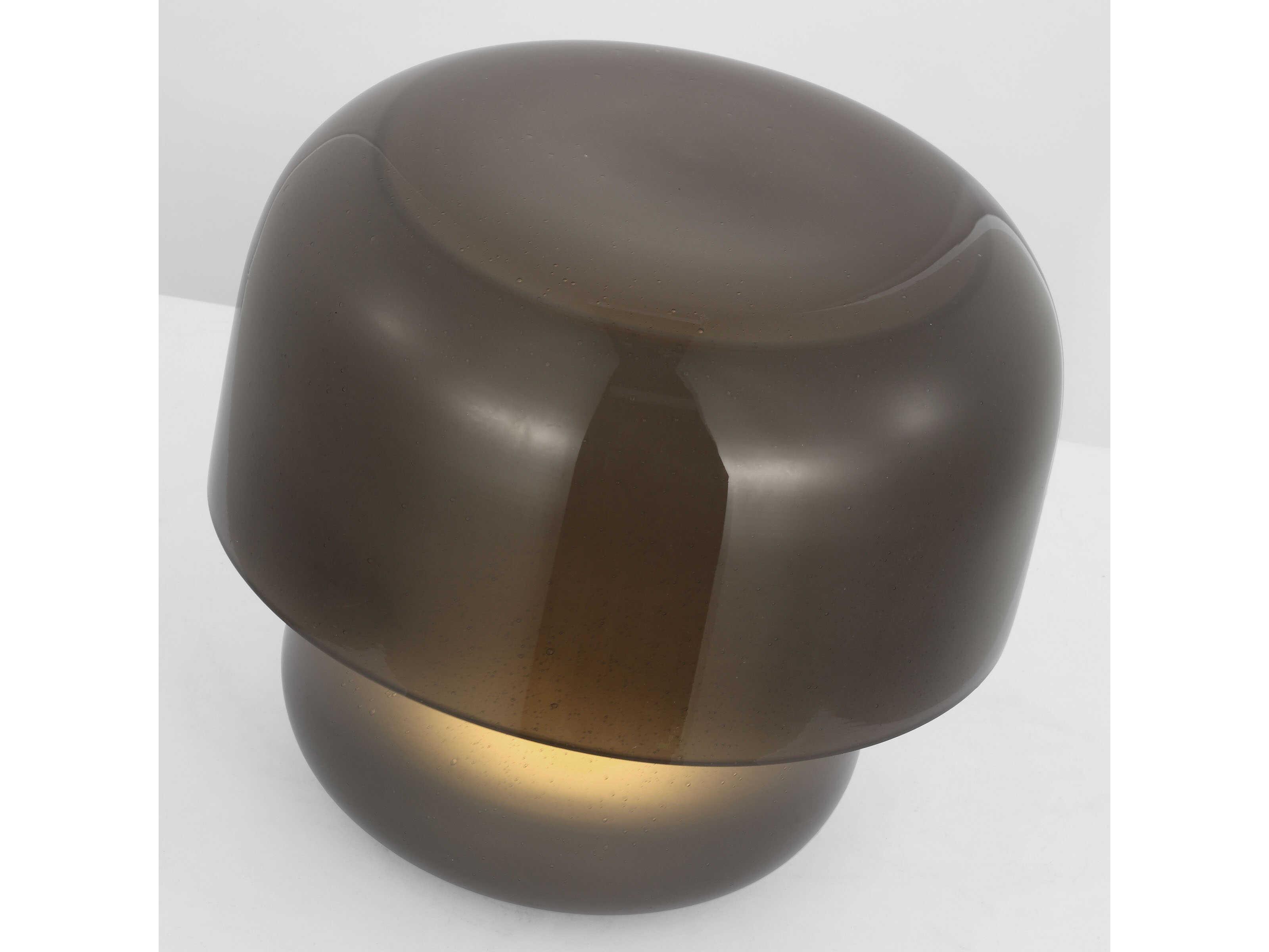 Visual Comfort Modern Bolete Hand Rubbed Antique Brass Seeded Smoke Glass Black Table Lamp