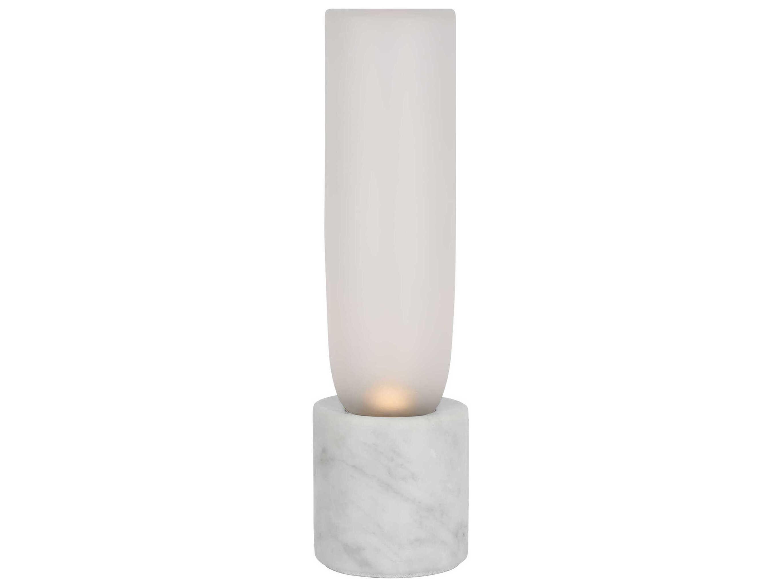 Visual Comfort Modern Volver White Marble Clear Etched Glass Table Lamp