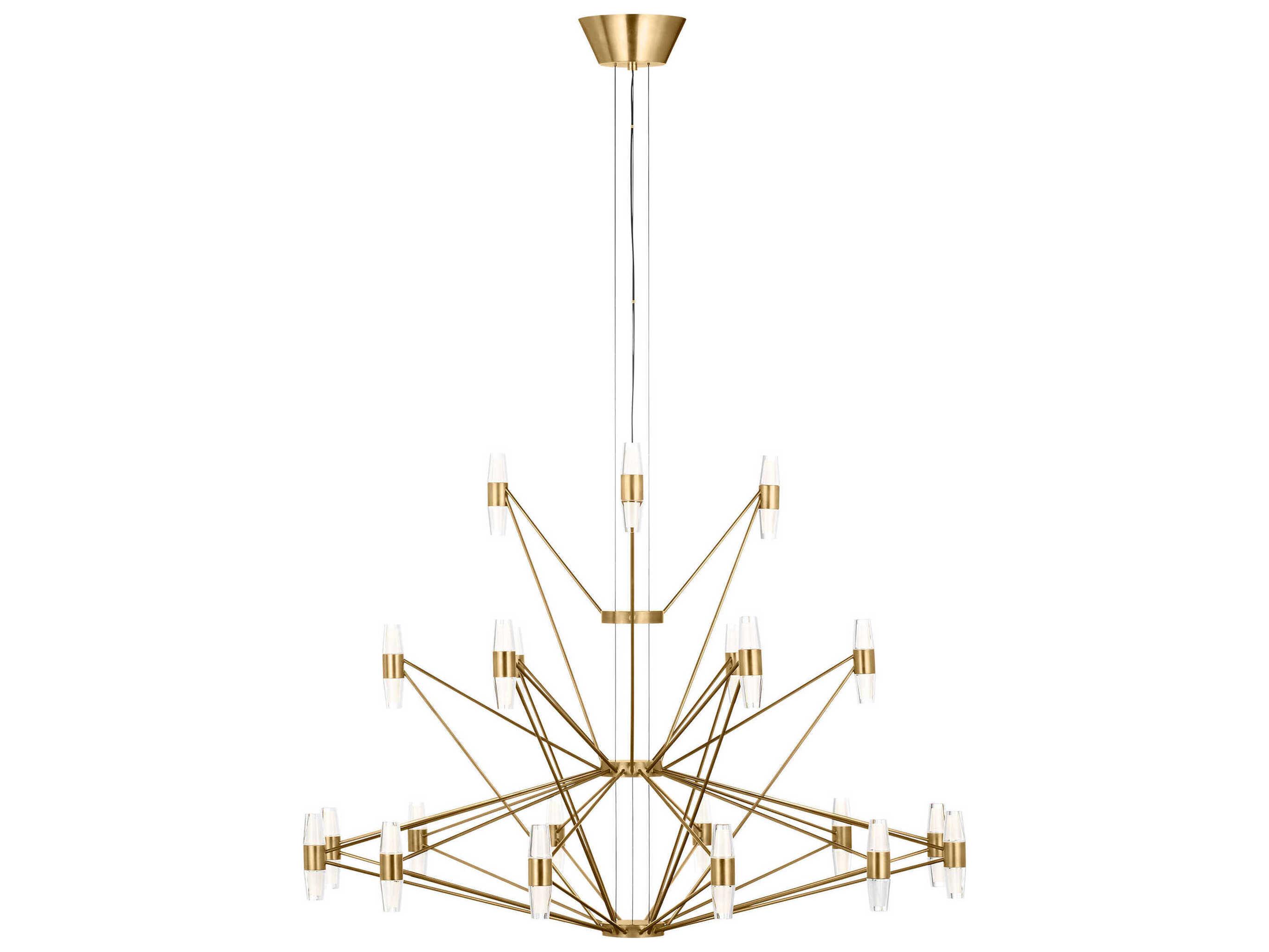 Visual Comfort Modern Lassell 42-Light Natural Brass Geometric Tiered Chandelier