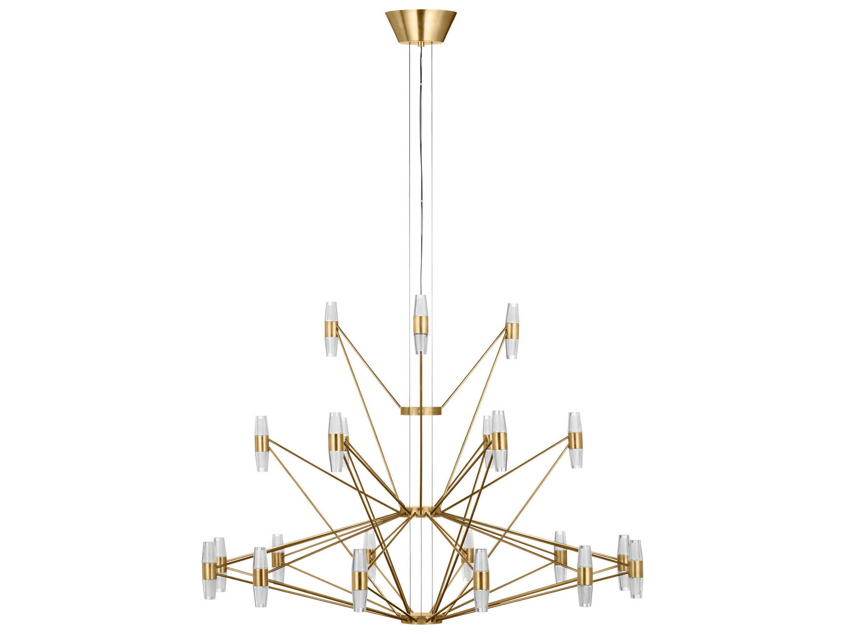 Visual Comfort Modern Lassell 42-Light Natural Brass Geometric Tiered Chandelier