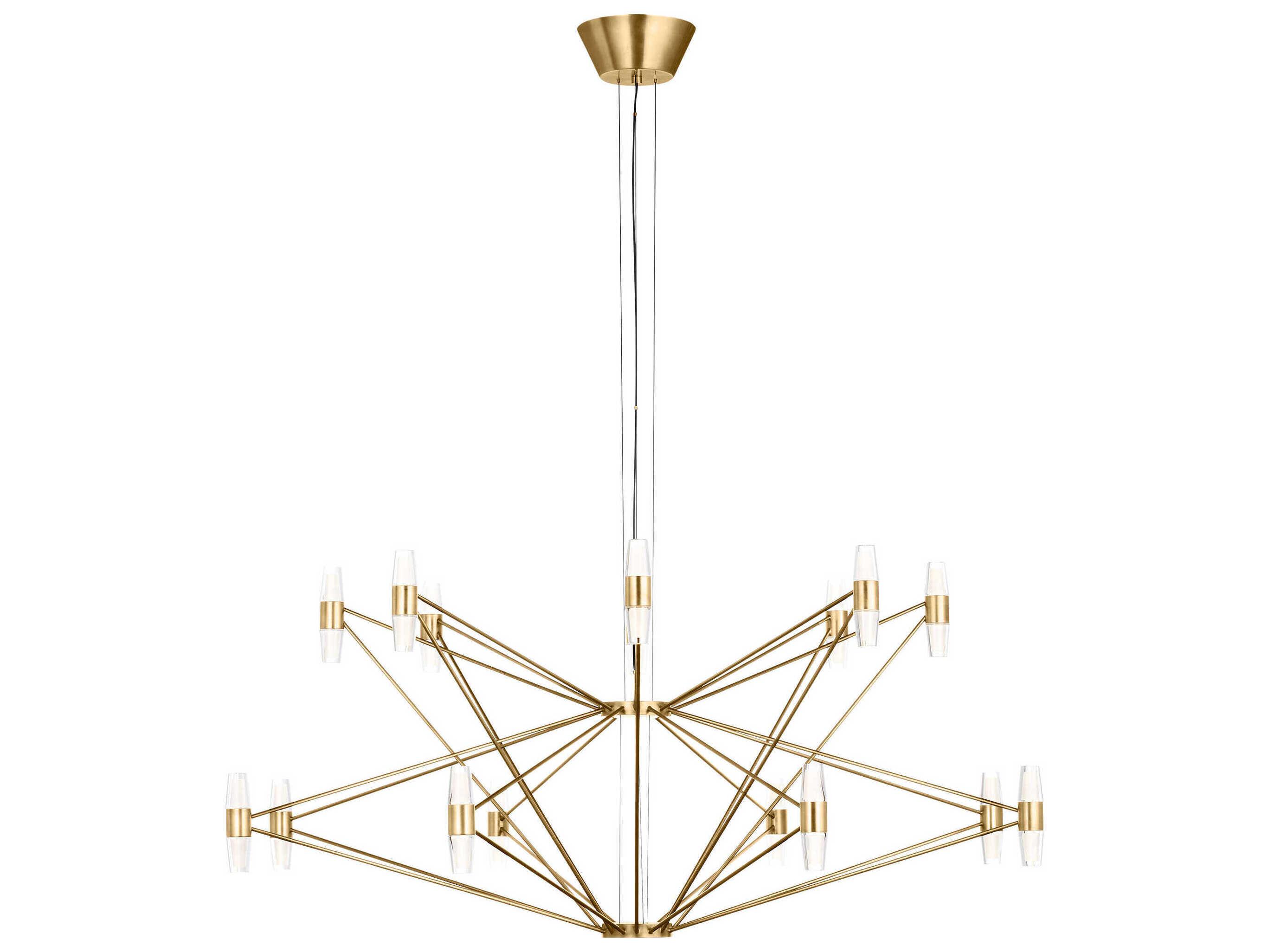 Visual Comfort Modern Lassell 48-Light Natural Brass Geometric Tiered Chandelier