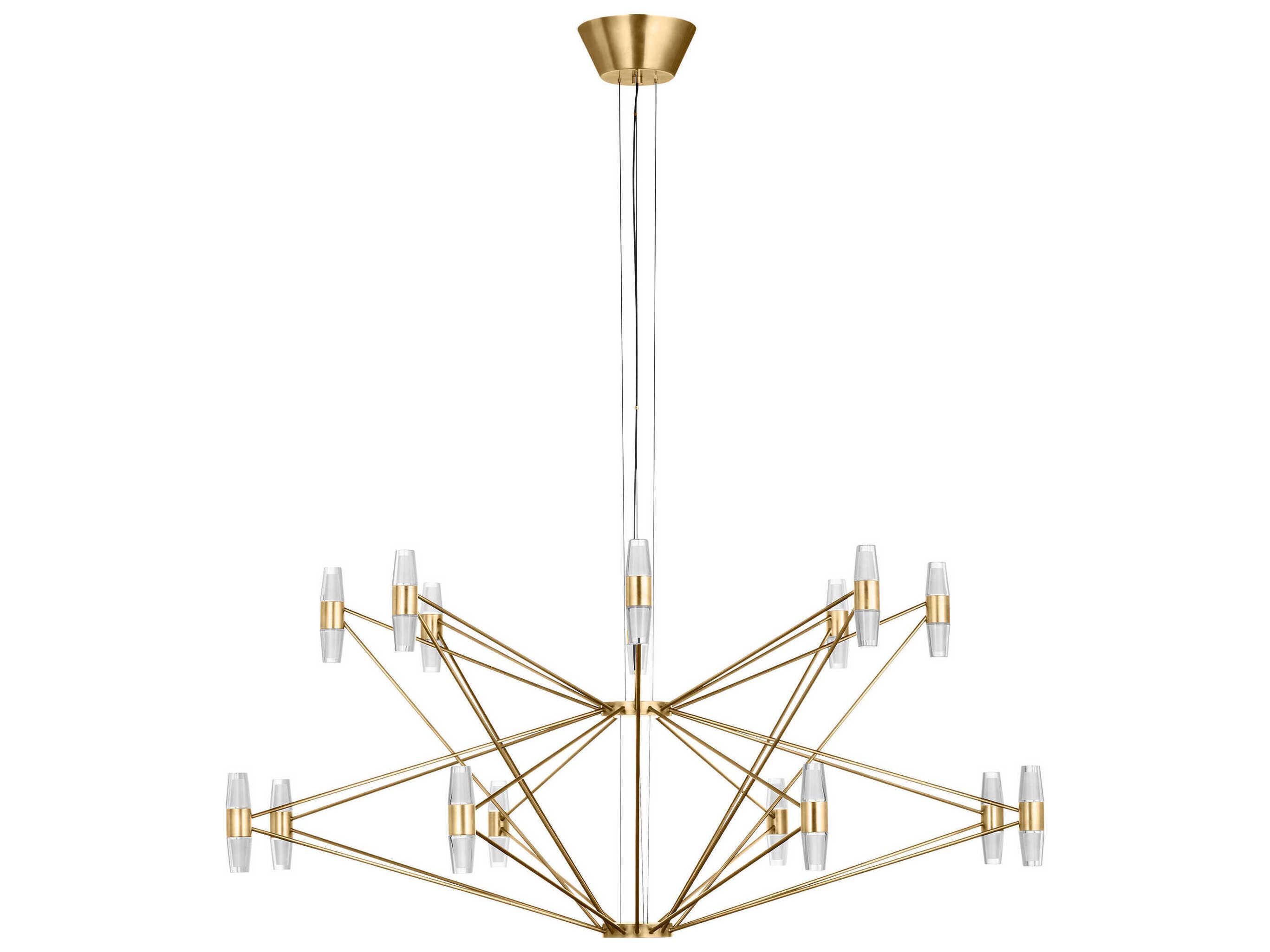 Visual Comfort Modern Lassell 48-Light Natural Brass Geometric Tiered Chandelier