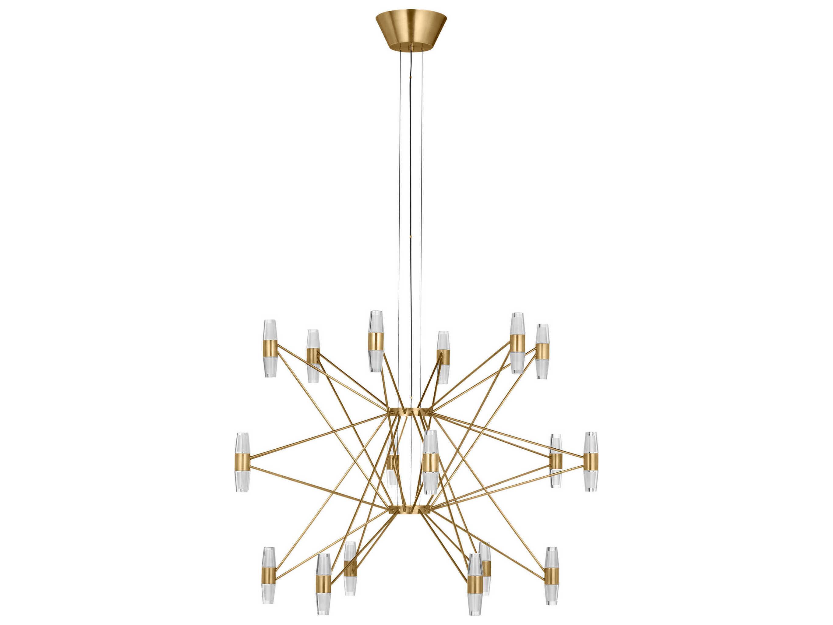 Visual Comfort Modern Lassell 36-Light Natural Brass Geometric Tiered Chandelier