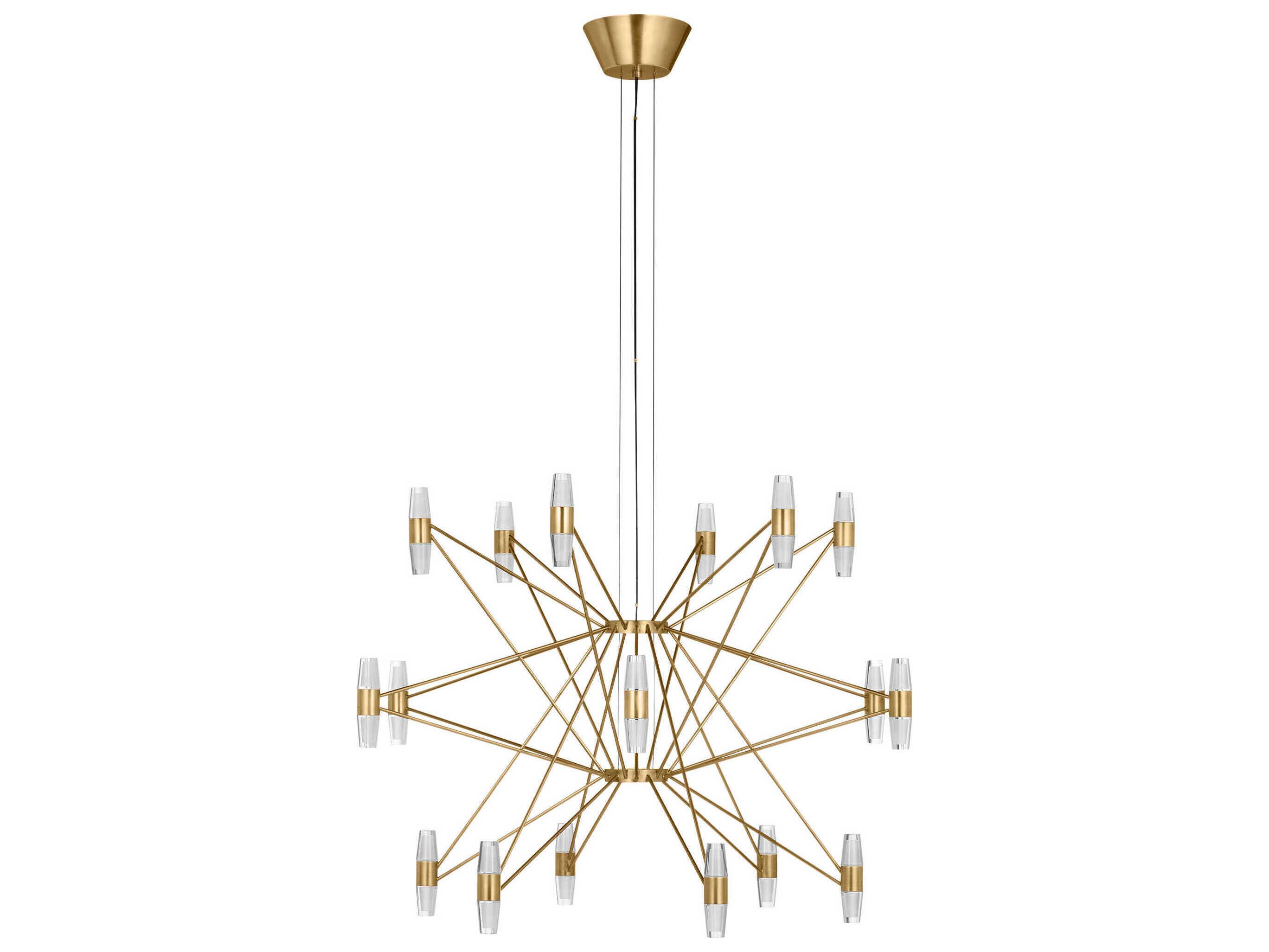 Visual Comfort Modern Lassell 36-Light Natural Brass Geometric Tiered Chandelier