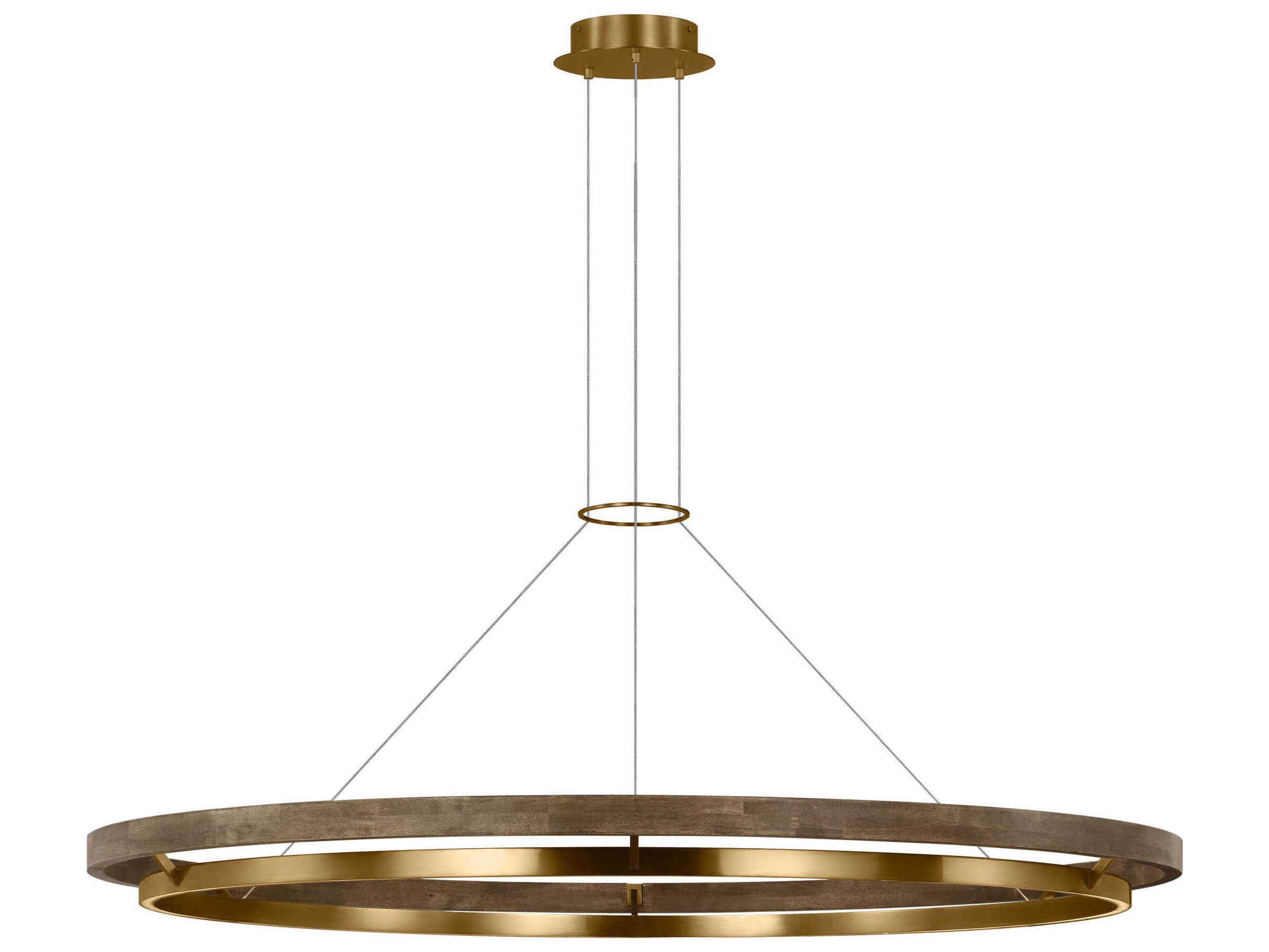 Visual Comfort Modern Grace 1-Light Natural Brass Weathered Oak Wood Brass Round Pendant