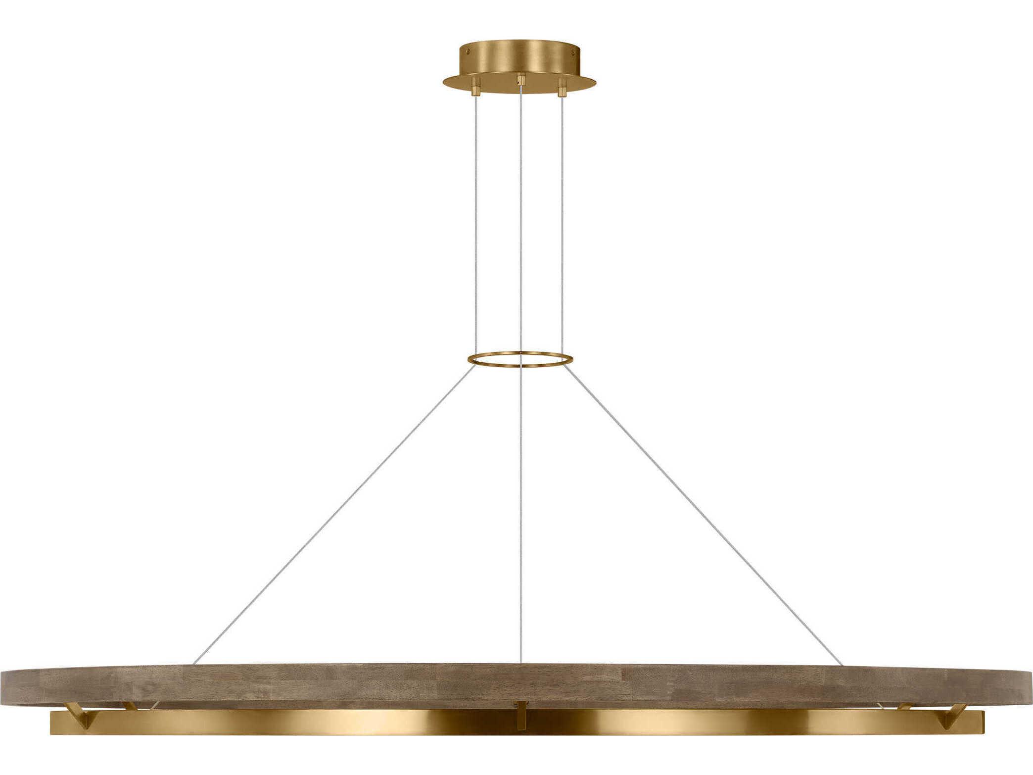 Visual Comfort Modern Grace 1-Light Natural Brass Weathered Oak Wood Brass Round Pendant