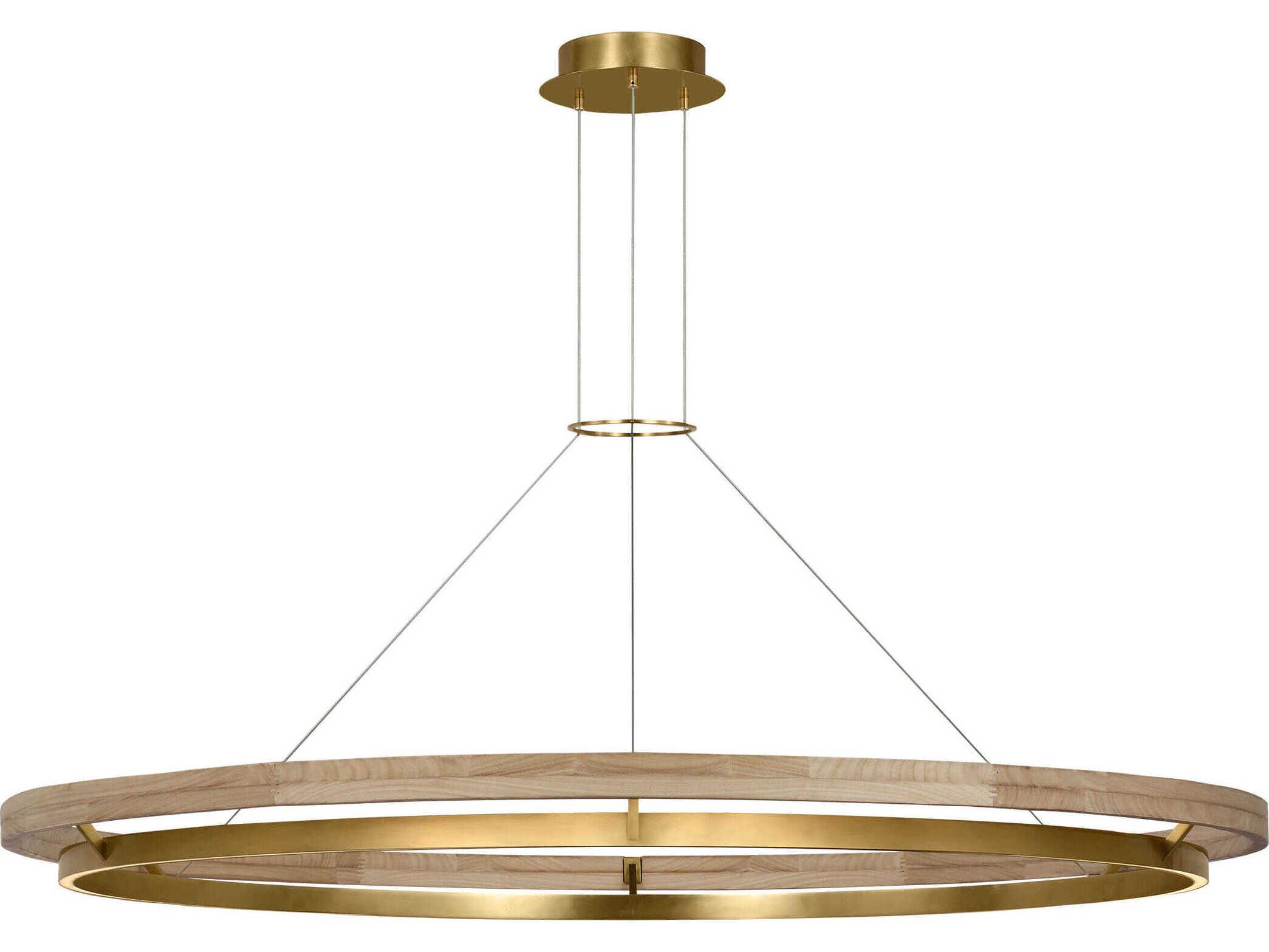Visual Comfort Modern Grace 1-Light Hand Rubbed Antique Brass Natural Oak Pendant