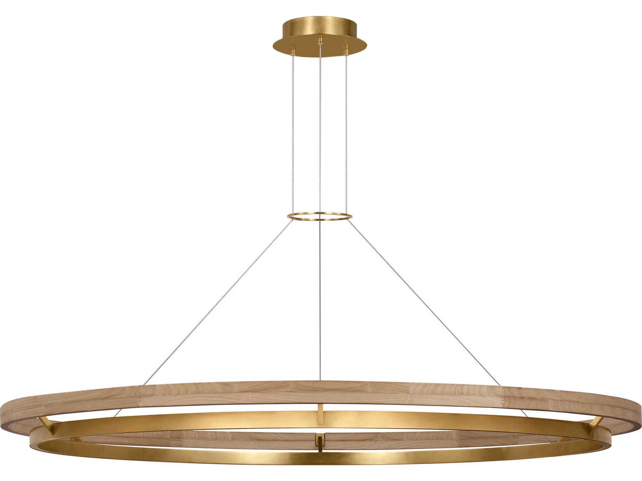 Visual Comfort Modern Grace 1-Light Hand Rubbed Antique Brass Natural Oak Pendant