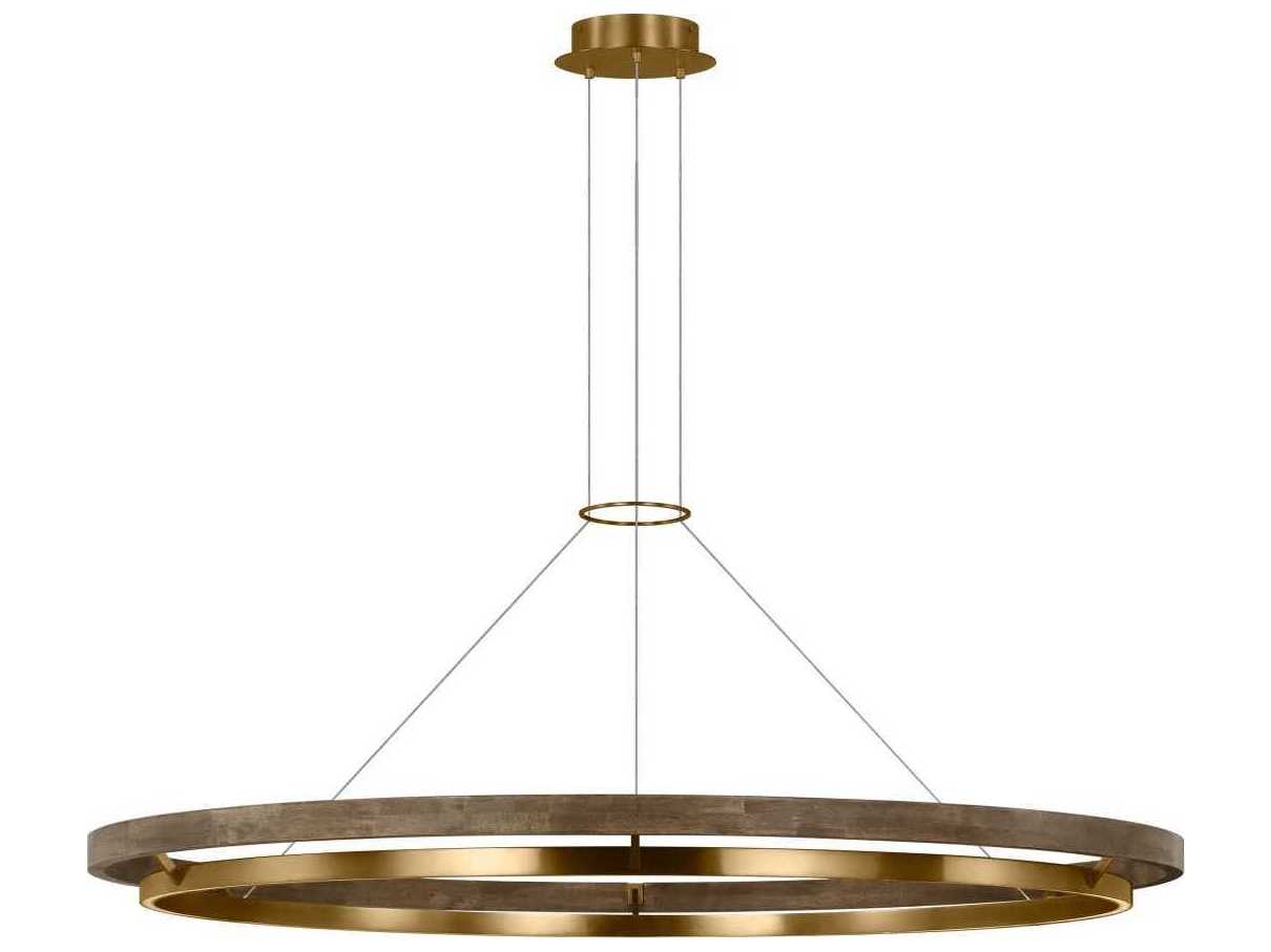Visual Comfort Modern Grace 1-Light Natural Brass Weathered Oak Round Pendant