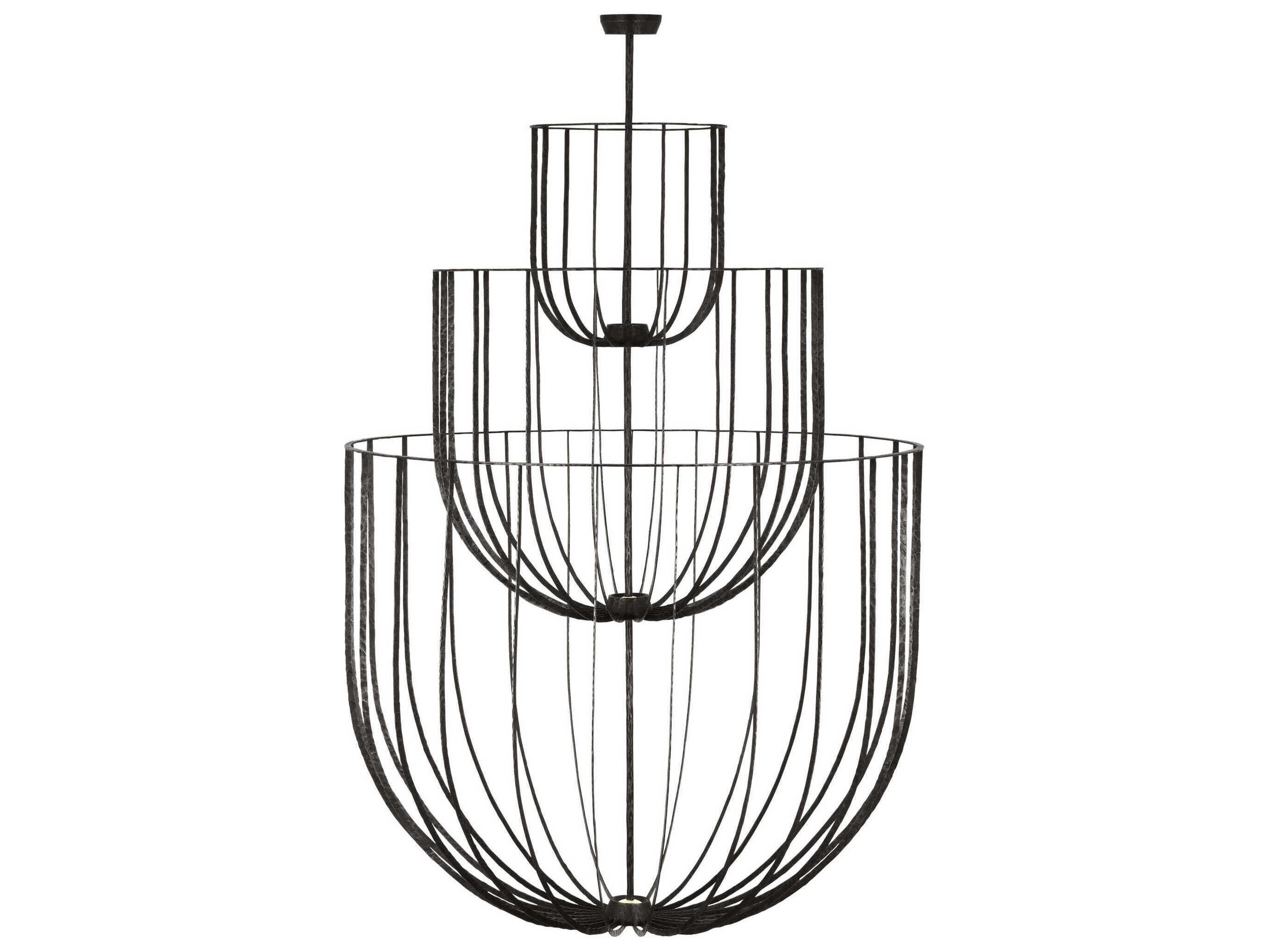 Visual Comfort Modern Sanchi 4-Light Aged Iron Gray Tiered Chandelier